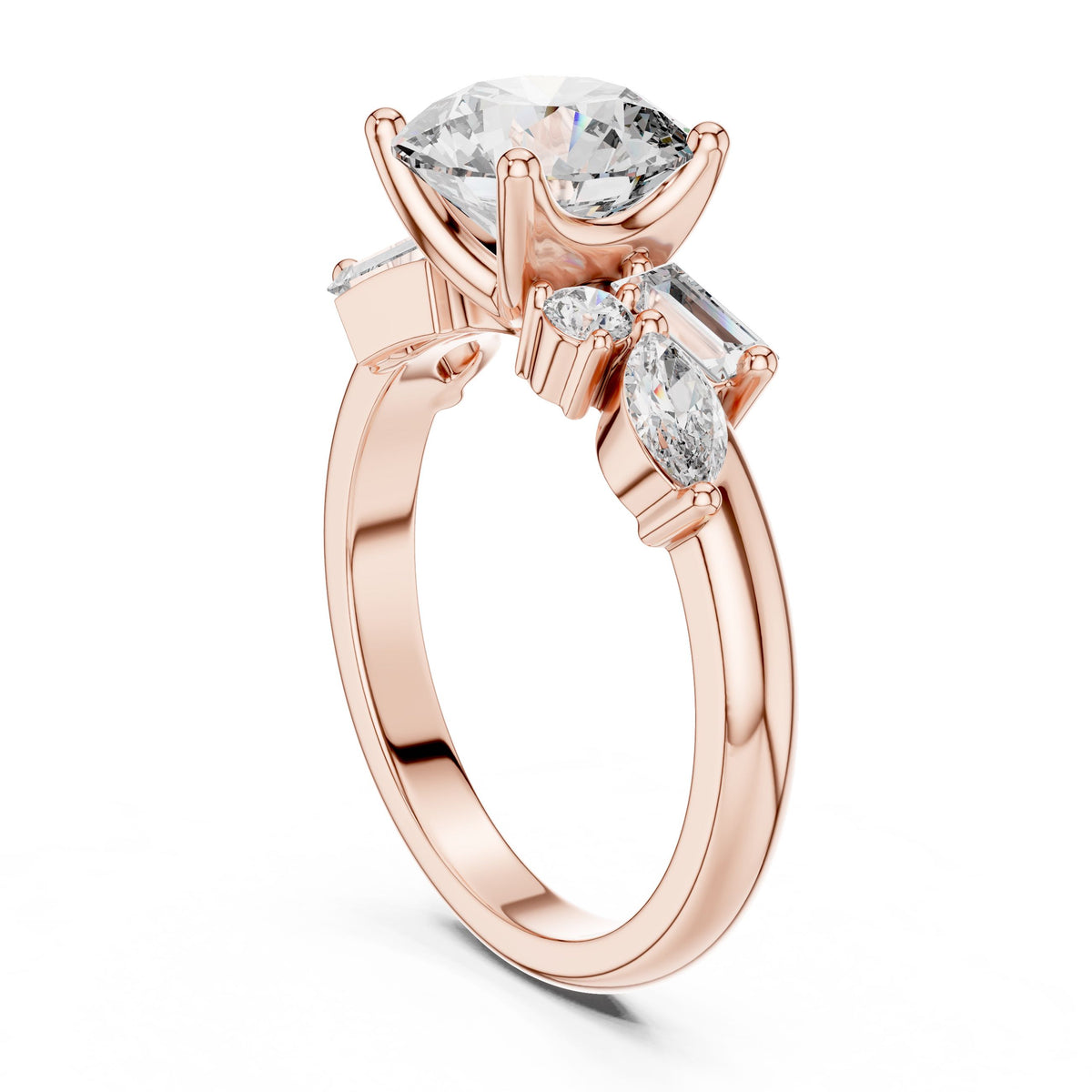 Mixed-Cut Diamond Solitaire Ring with Lab-Grown Diamonds, 18K Gold, Rose Gold