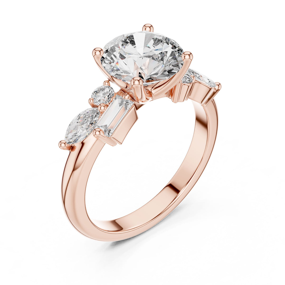 Mixed-Cut Diamond Solitaire Ring with Lab-Grown Diamonds, 14K Gold, Rose Gold