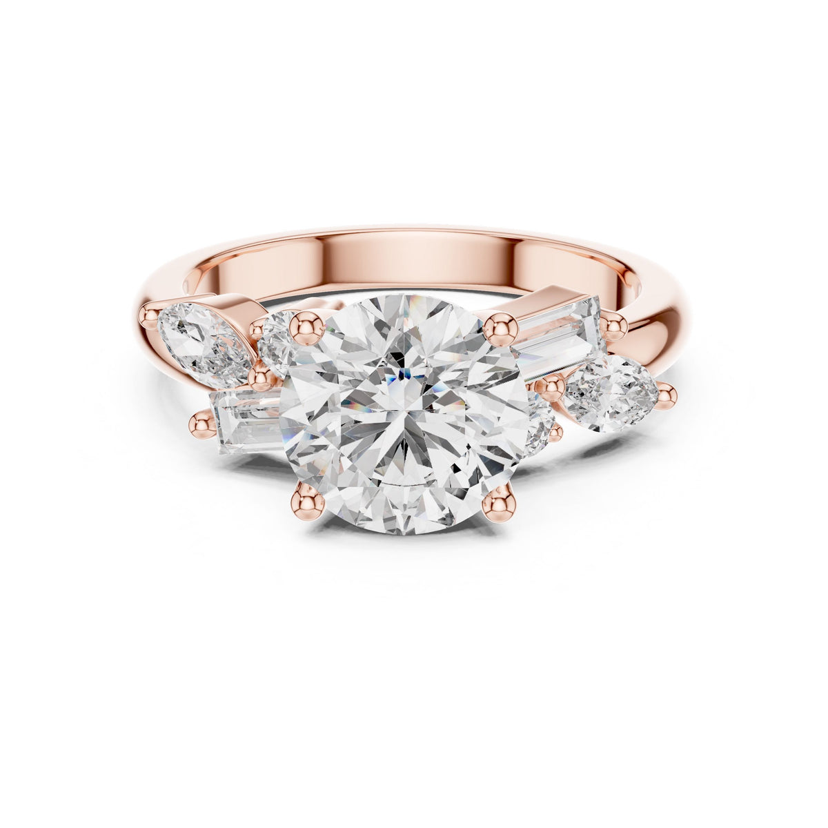 Mixed-Cut Diamond Solitaire Ring with Lab-Grown Diamonds, Vermil – 925 Silver with 18K Gold Plating, Rose Gold