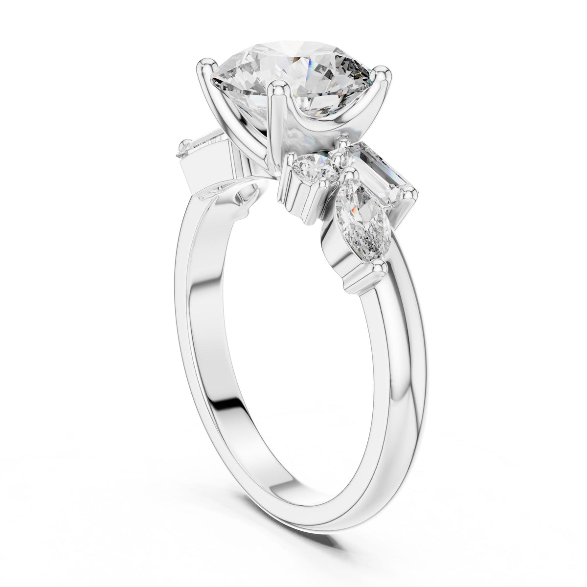 Mixed-Cut Diamond Solitaire Ring with Lab-Grown Diamonds, 18K Gold, White Gold