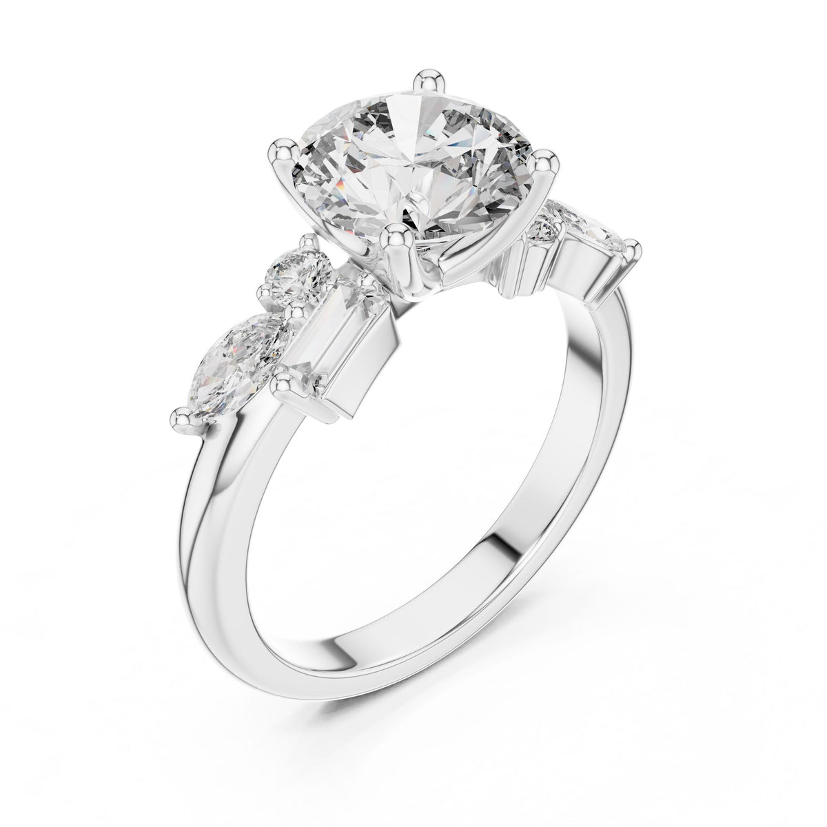 Mixed-Cut Diamond Solitaire Ring with Lab-Grown Diamonds, 14K Gold, White Gold