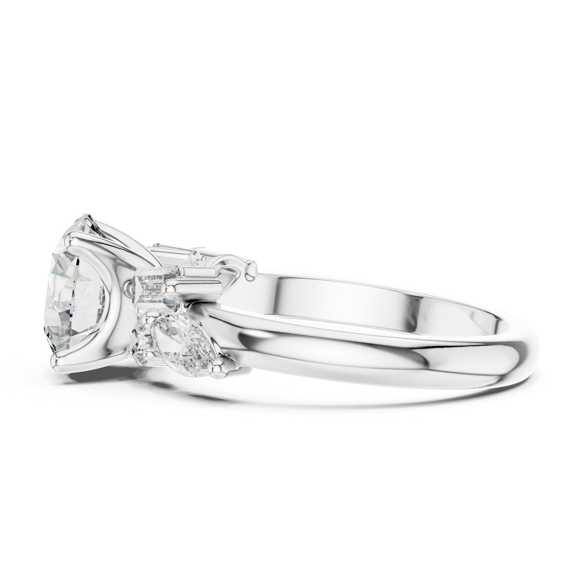 Mixed-Cut Diamond Solitaire Ring with Lab-Grown Diamonds, 10K Gold, White Gold