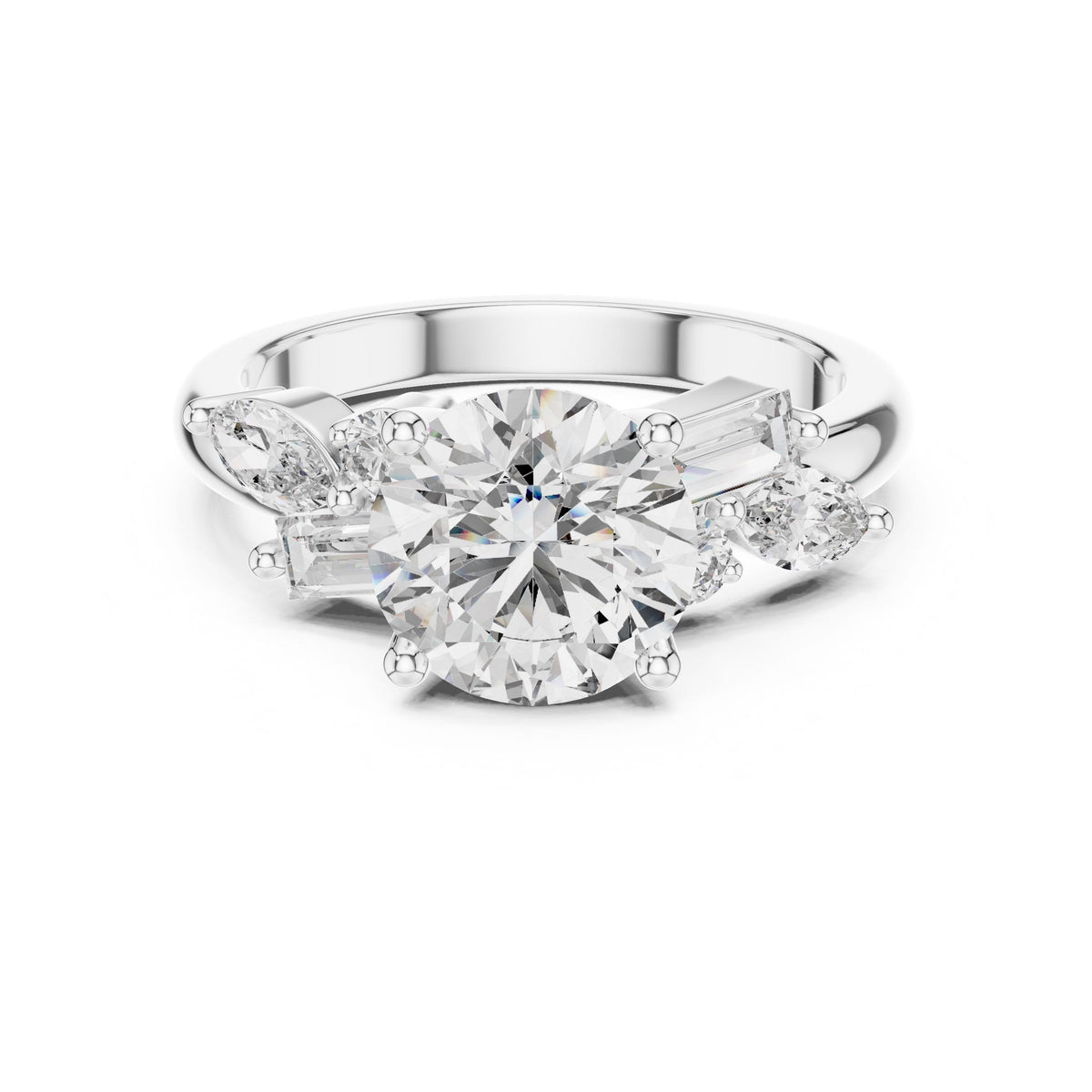 Mixed-Cut Diamond Solitaire Ring with Lab-Grown Diamonds, Vermil – 925 Silver with 18K Gold Plating, White Gold