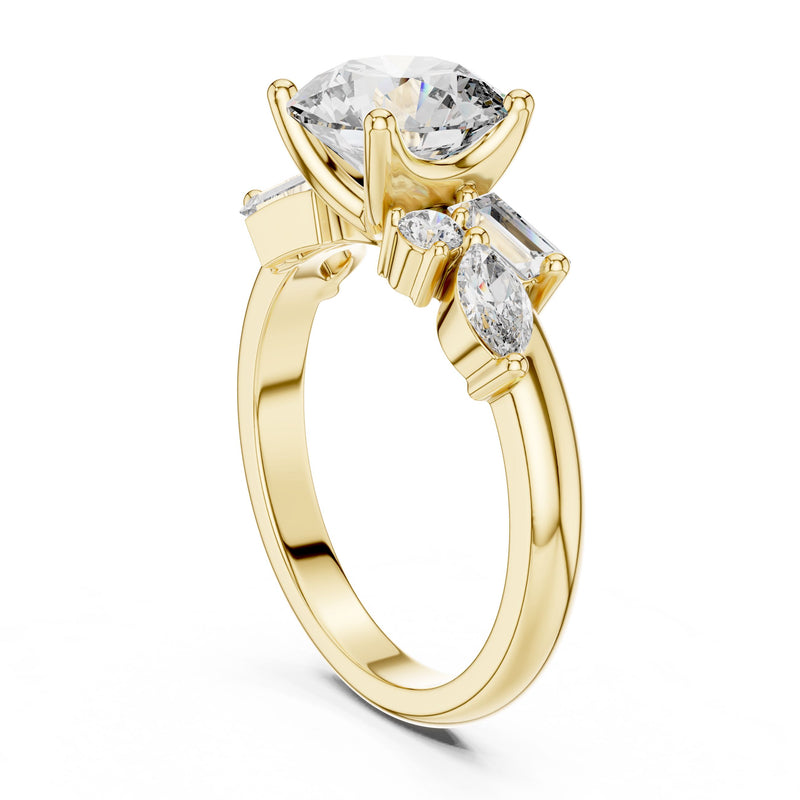 Mixed-Cut Diamond Solitaire Ring with Lab-Grown Diamonds