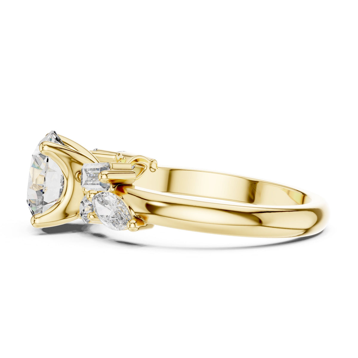 Mixed-Cut Diamond Solitaire Ring with Lab-Grown Diamonds, 10K Gold, Yellow Gold
