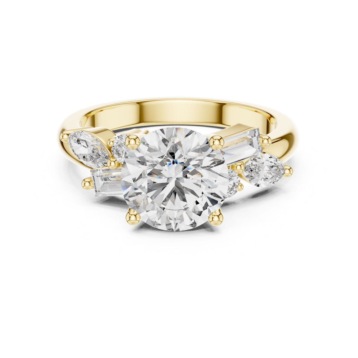 Mixed-Cut Diamond Solitaire Ring with Lab-Grown Diamonds, Vermil – 925 Silver with 18K Gold Plating, Yellow Gold