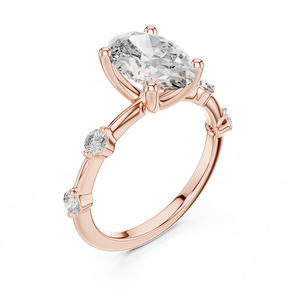 Oval & Round Diamond Ring with Lab-Grown Diamonds, 14K Gold, Rose Gold