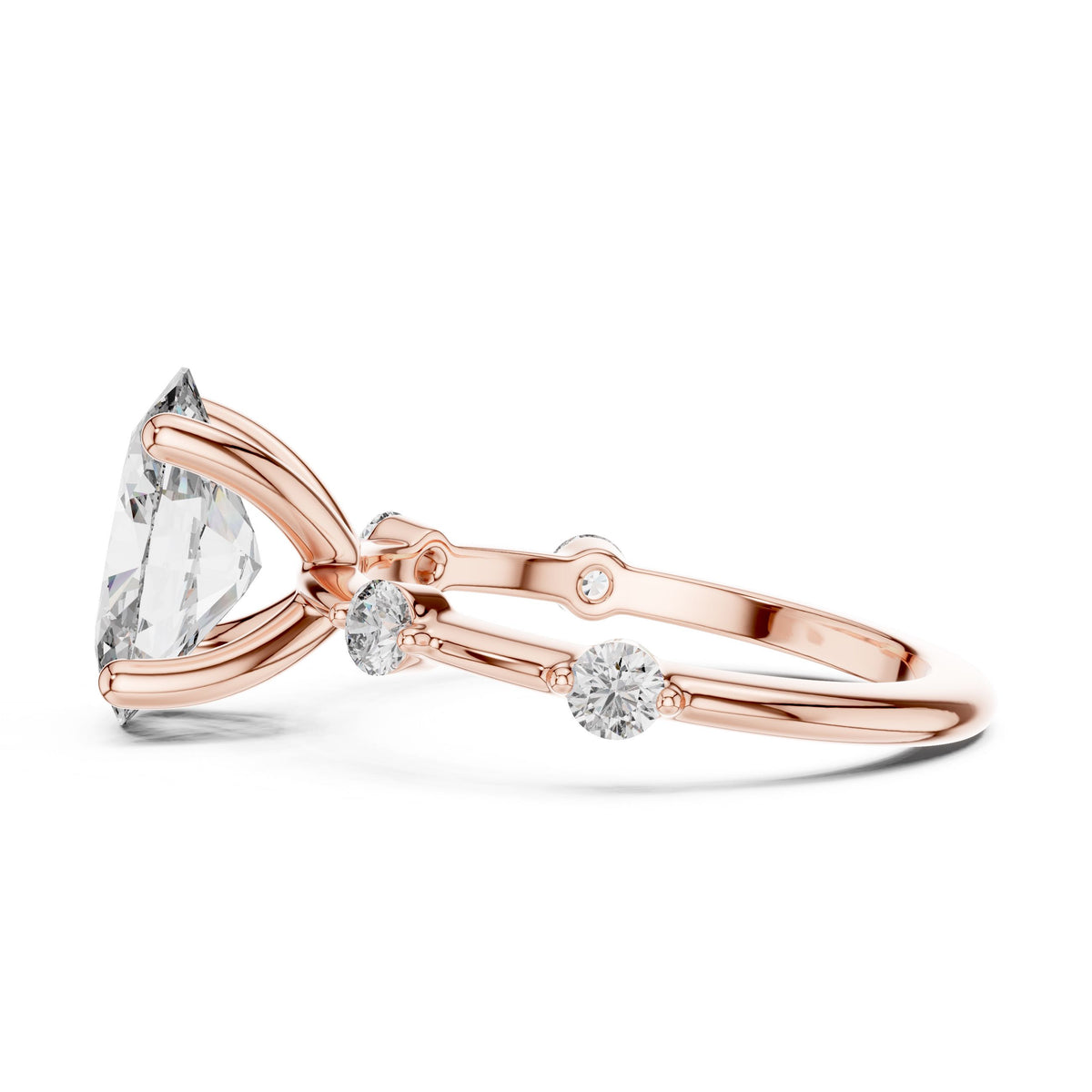 Oval & Round Diamond Ring with Lab-Grown Diamonds, 10K Gold, Rose Gold