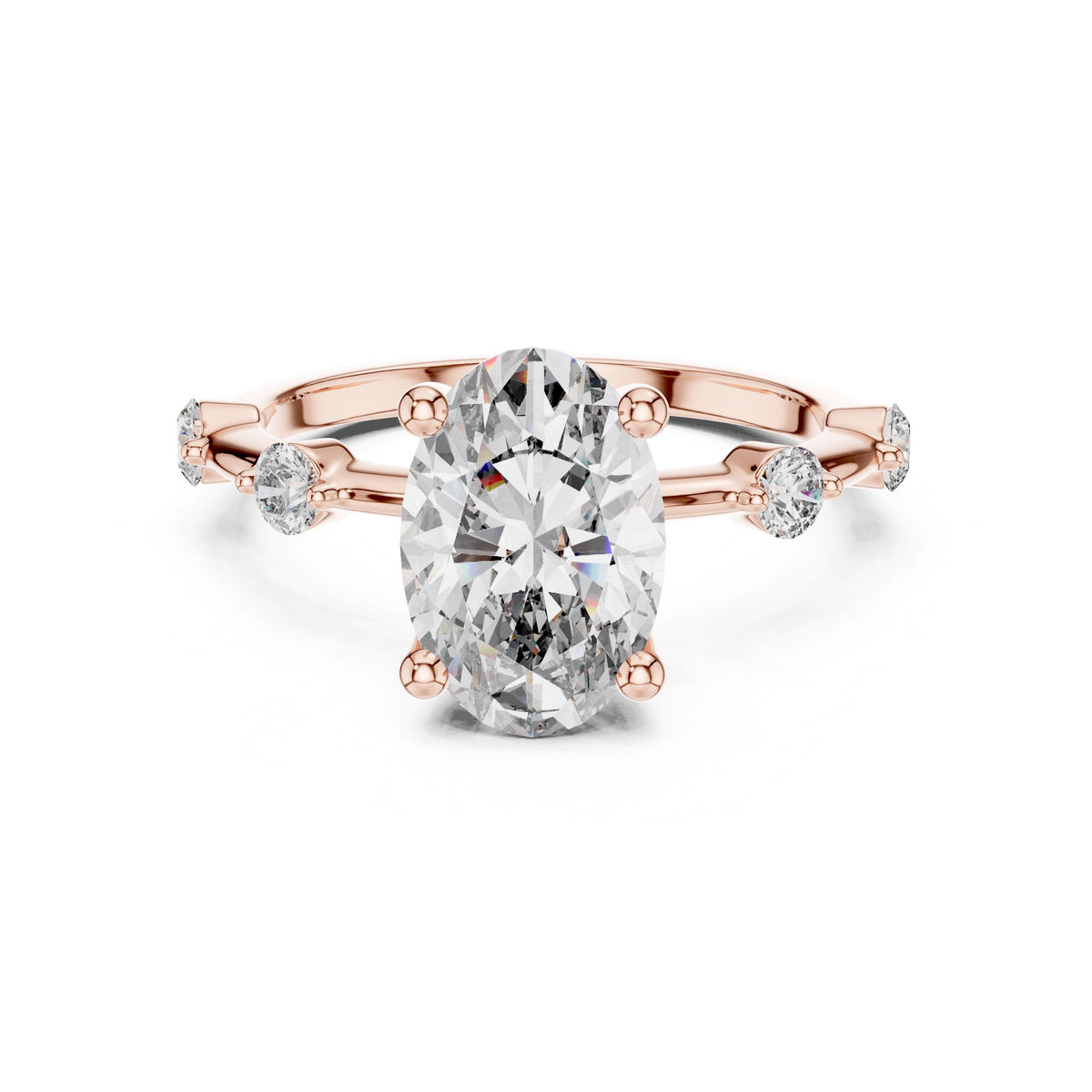 Oval & Round Diamond Ring with Lab-Grown Diamonds, Vermil – 925 Silver with 18K Gold Plating, Rose Gold