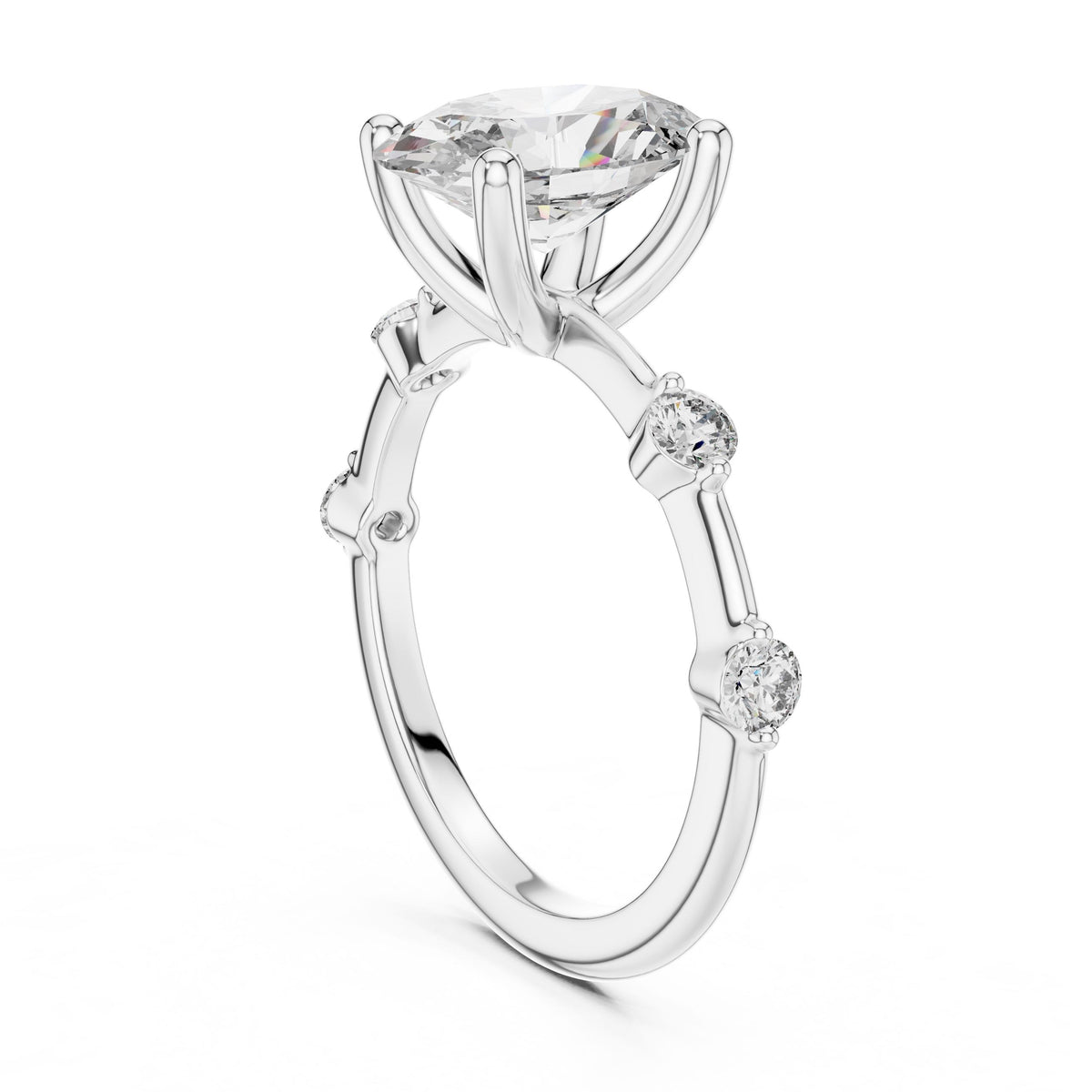 Oval & Round Diamond Ring with Lab-Grown Diamonds, 18K Gold, White Gold