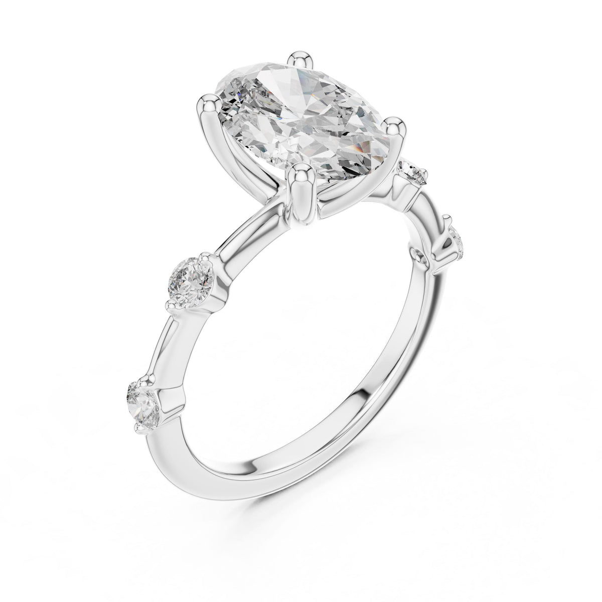 Oval & Round Diamond Ring with Lab-Grown Diamonds, 14K Gold, White Gold