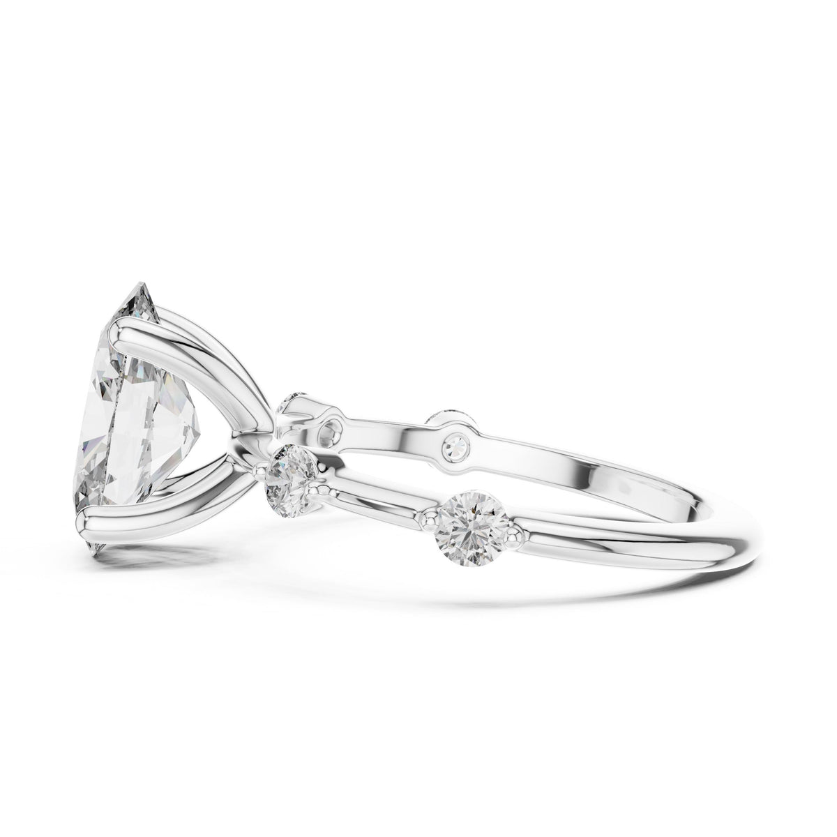 Oval & Round Diamond Ring with Lab-Grown Diamonds, 10K Gold, White Gold