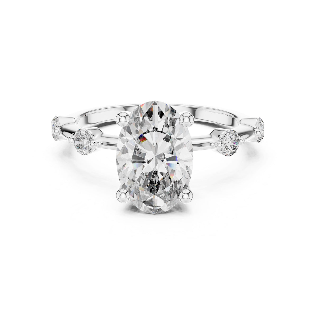 Oval & Round Diamond Ring with Lab-Grown Diamonds, Vermil – 925 Silver with 18K Gold Plating, White Gold