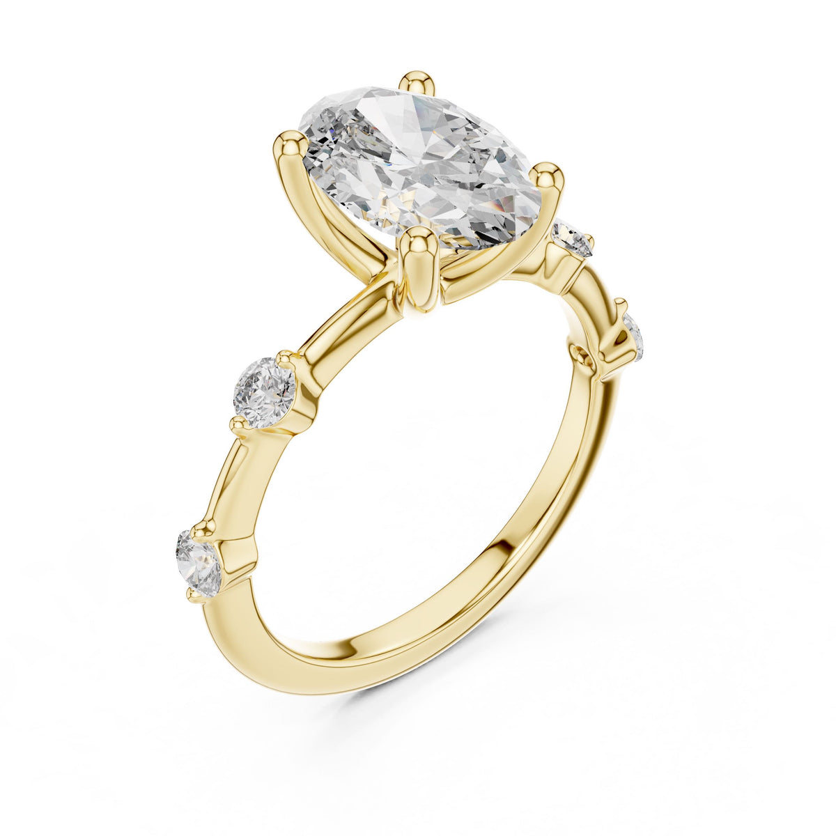 Oval & Round Diamond Ring with Lab-Grown Diamonds, 14K Gold, Yellow Gold