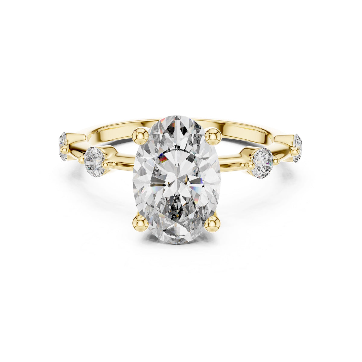 Oval & Round Diamond Ring with Lab-Grown Diamonds, Vermil – 925 Silver with 18K Gold Plating, Yellow Gold