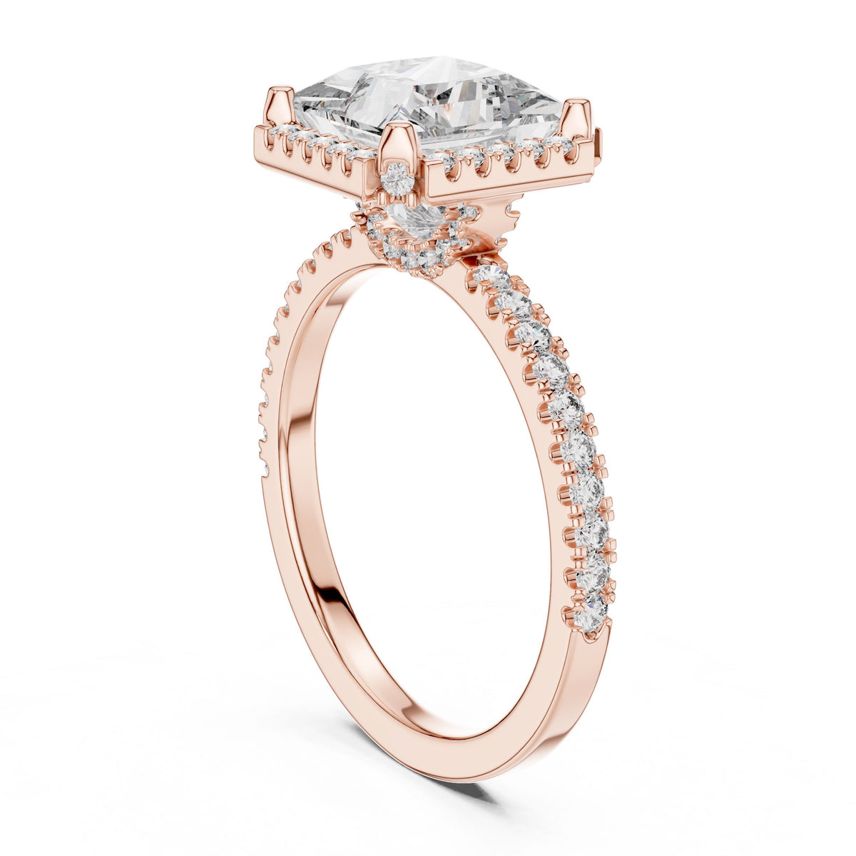 Princess Halo Pave Diamond Ring with Lab-Grown Diamonds, 18K Gold, Rose Gold