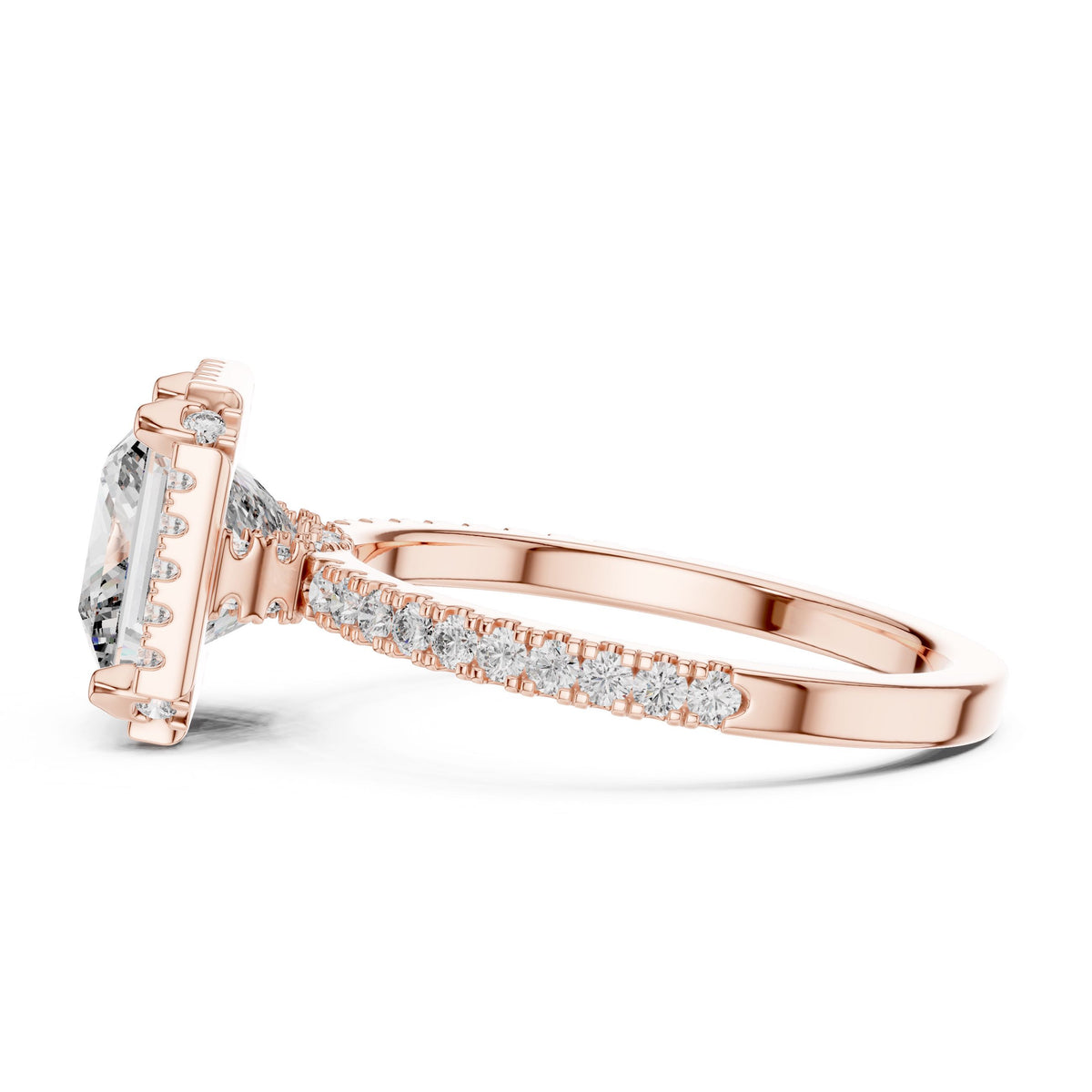 Princess Halo Pave Diamond Ring with Lab-Grown Diamonds, 10K Gold, Rose Gold
