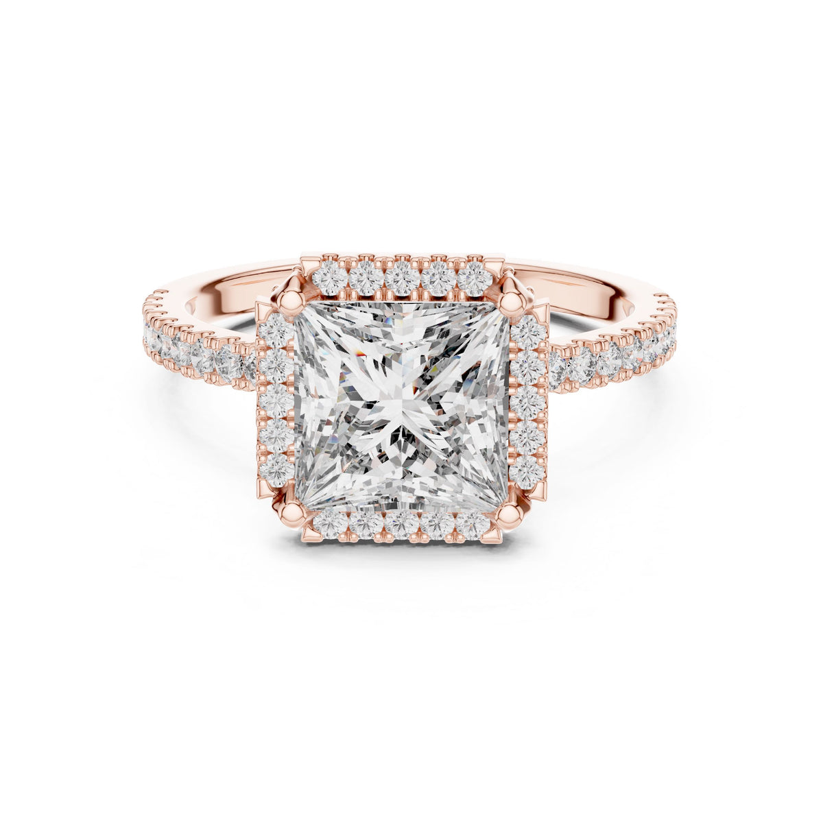 Princess Halo Pave Diamond Ring with Lab-Grown Diamonds, Vermil – 925 Silver with 18K Gold Plating, Rose Gold
