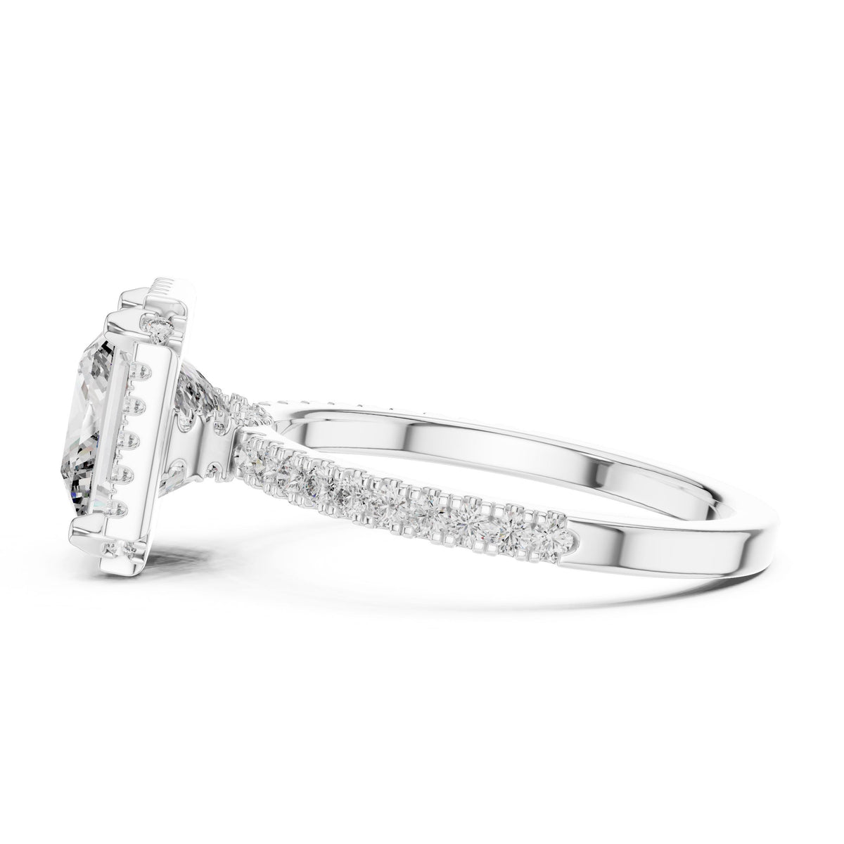 Princess Halo Pave Diamond Ring with Lab-Grown Diamonds, 10K Gold, White Gold