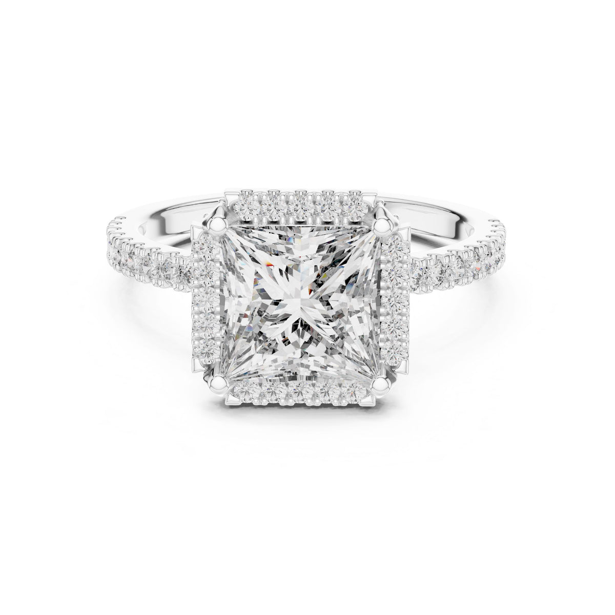 Princess Halo Pave Diamond Ring with Lab-Grown Diamonds, Vermil – 925 Silver with 18K Gold Plating, White Gold