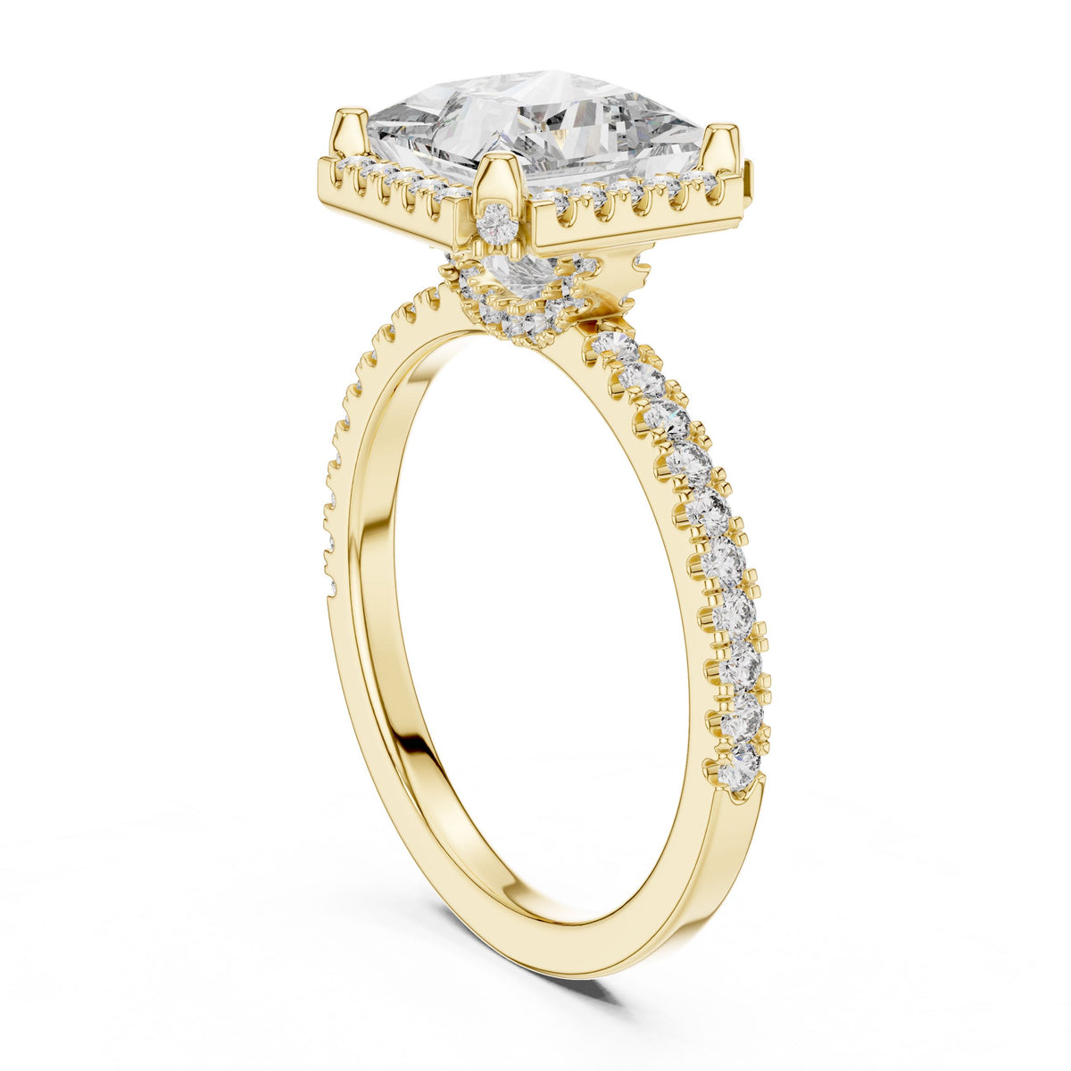 Princess Halo Pave Diamond Ring with Lab-Grown Diamonds, 18K Gold, Yellow Gold