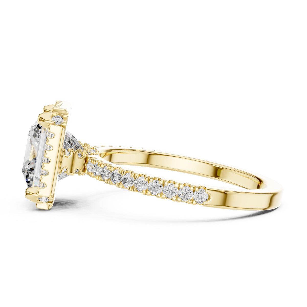 Princess Halo Pave Diamond Ring with Lab-Grown Diamonds, 10K Gold, Yellow Gold