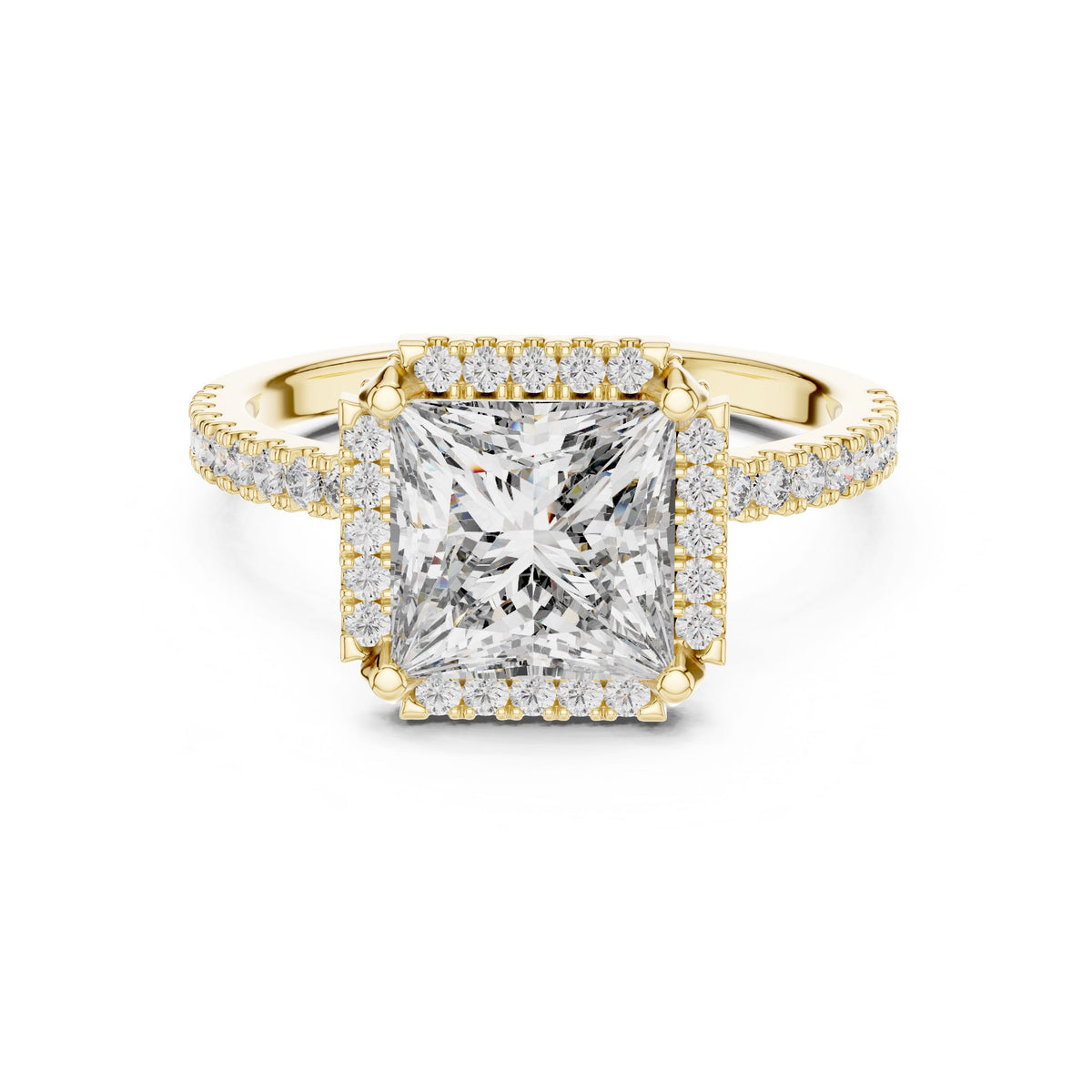 Princess Halo Pave Diamond Ring with Lab-Grown Diamonds, Vermil – 925 Silver with 18K Gold Plating, Yellow Gold