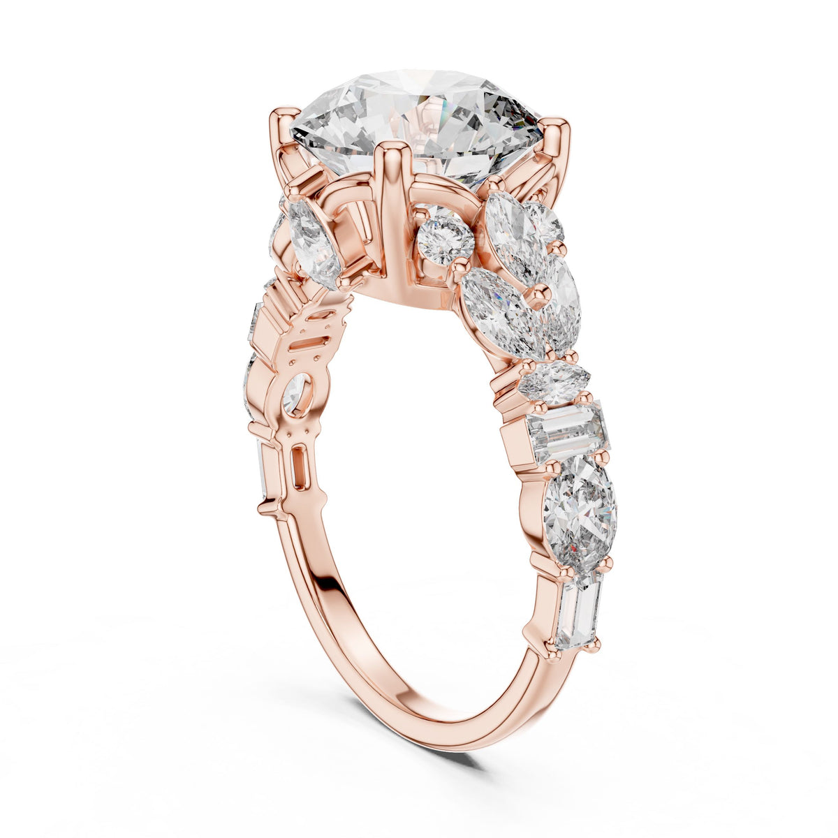 Mixed-Cut Round Centre Diamond Ring with Lab-Grown Diamonds, 18K Gold, Rose Gold