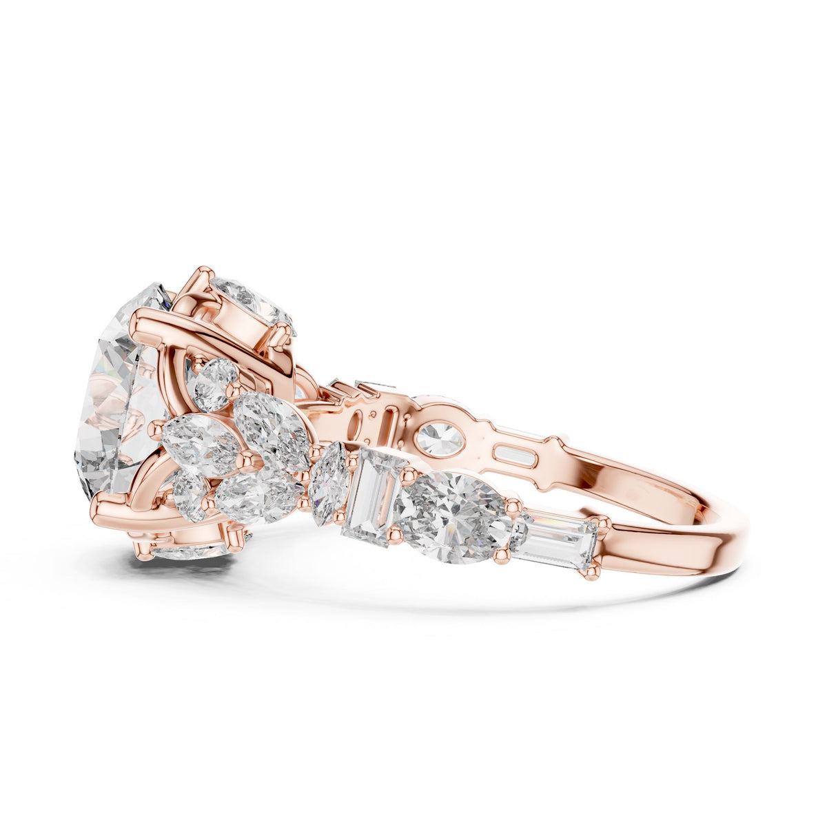Mixed-Cut Round Centre Diamond Ring with Lab-Grown Diamonds, 10K Gold, Rose Gold