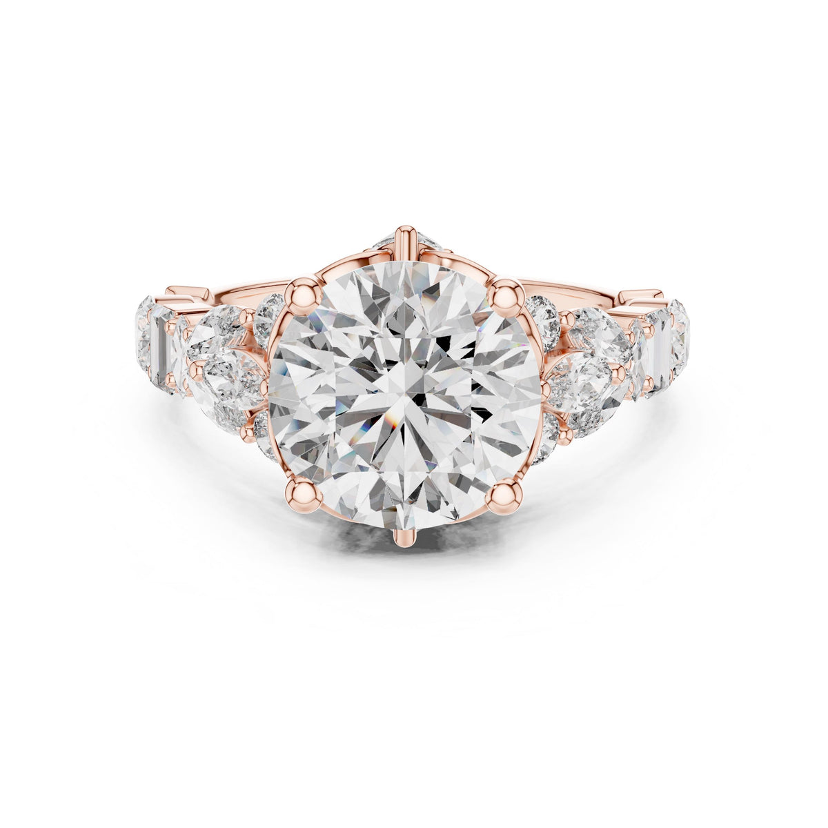 Mixed-Cut Round Centre Diamond Ring with Lab-Grown Diamonds, Vermil – 925 Silver with 18K Gold Plating, Rose Gold