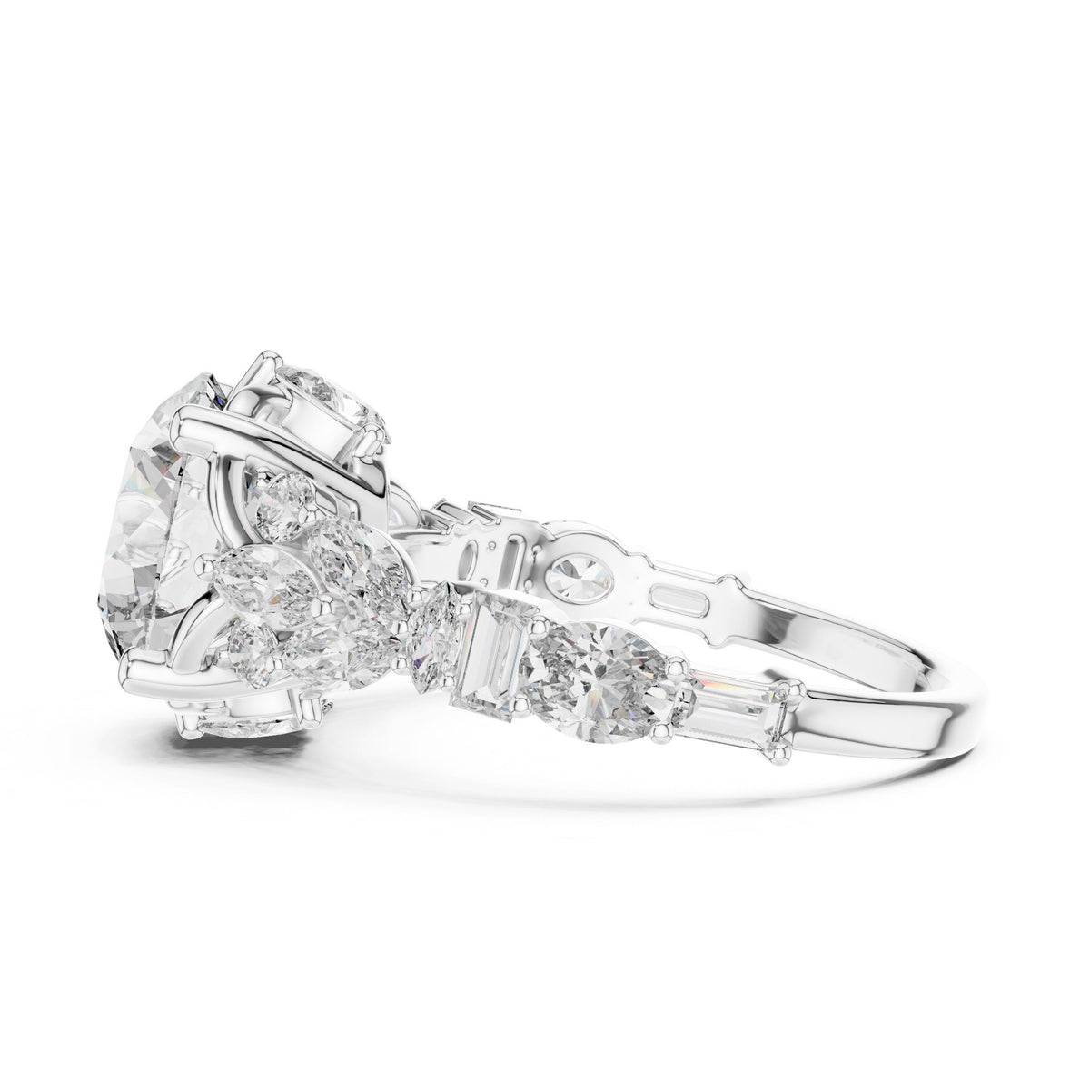 Mixed-Cut Round Centre Diamond Ring with Lab-Grown Diamonds, 10K Gold, White Gold