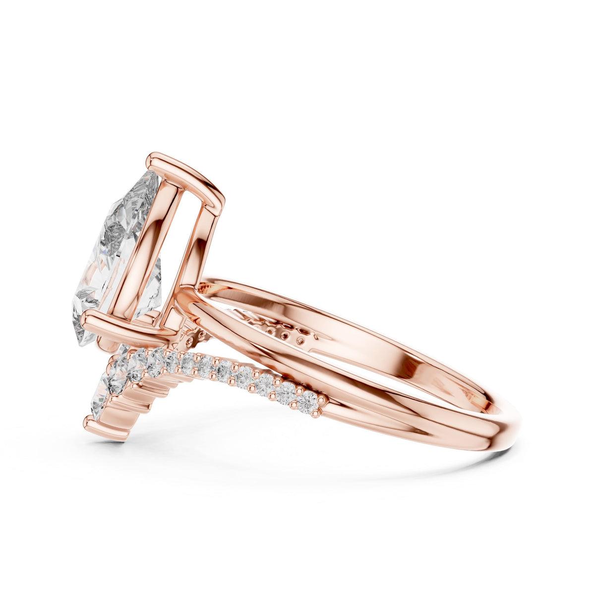 Pear Centre Graduated Diamond Ring with Lab-Grown Diamonds, 10K Gold, Rose Gold