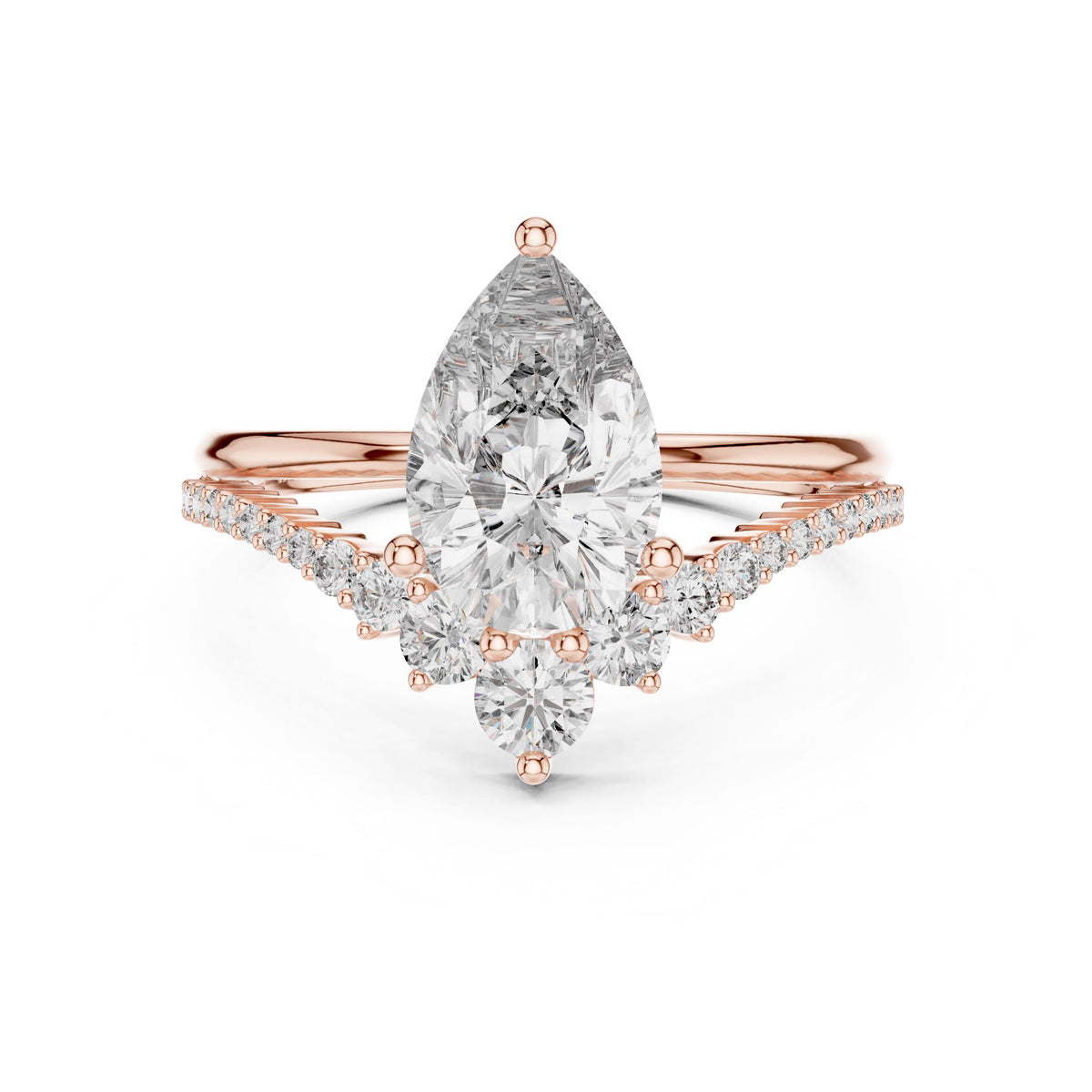 Pear Centre Graduated Diamond Ring with Lab-Grown Diamonds, Vermil – 925 Silver with 18K Gold Plating, Rose Gold