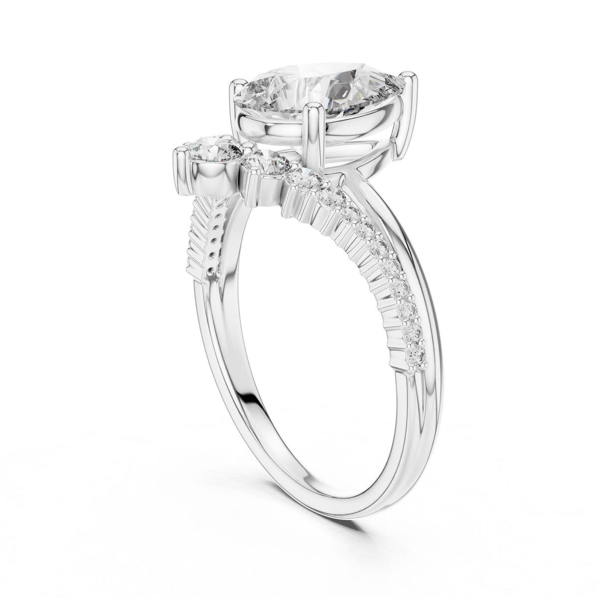 Pear Centre Graduated Diamond Ring with Lab-Grown Diamonds, 18K Gold, White Gold