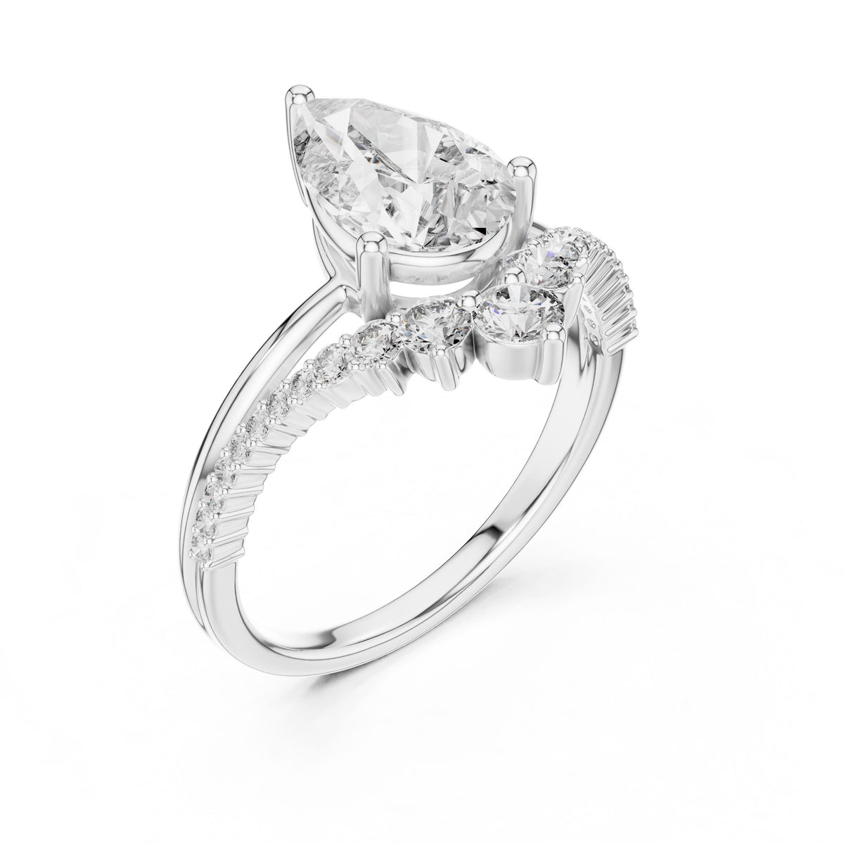 Pear Centre Graduated Diamond Ring with Lab-Grown Diamonds, 14K Gold, White Gold