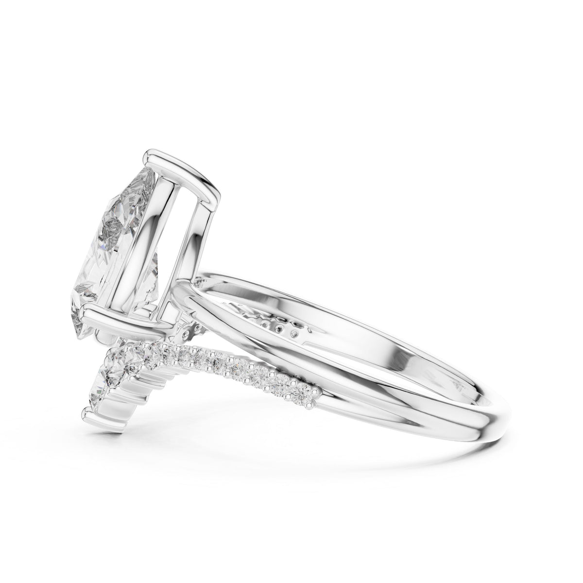 Pear Centre Graduated Diamond Ring with Lab-Grown Diamonds, 10K Gold, White Gold
