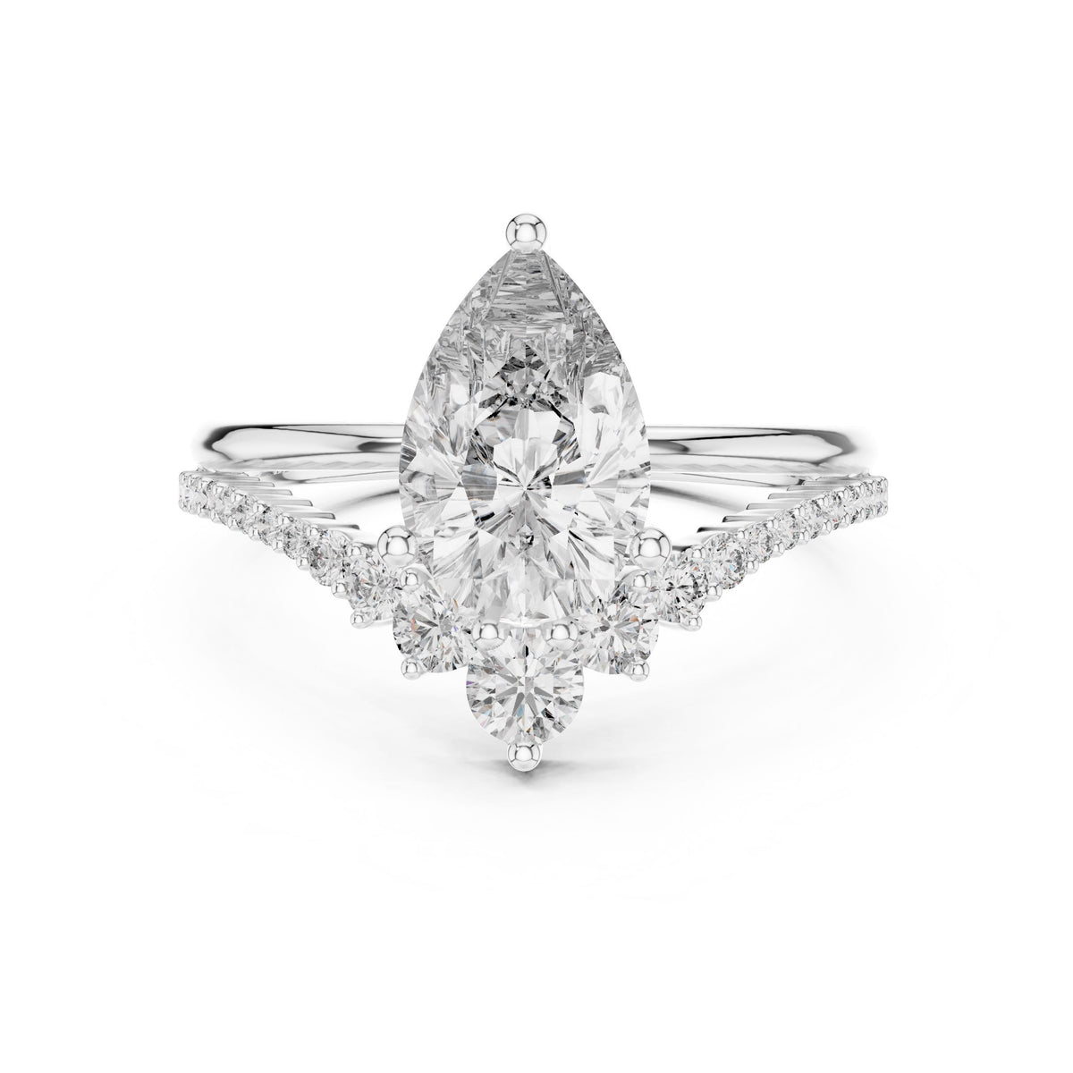 Pear Centre Graduated Diamond Ring with Lab-Grown Diamonds, Vermil – 925 Silver with 18K Gold Plating, White Gold