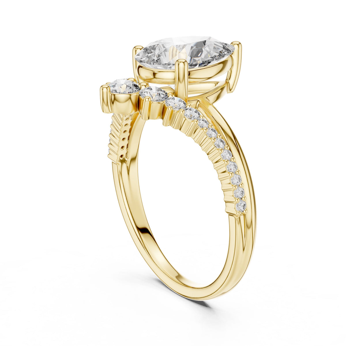 Pear Centre Graduated Diamond Ring with Lab-Grown Diamonds, 18K Gold, Yellow Gold