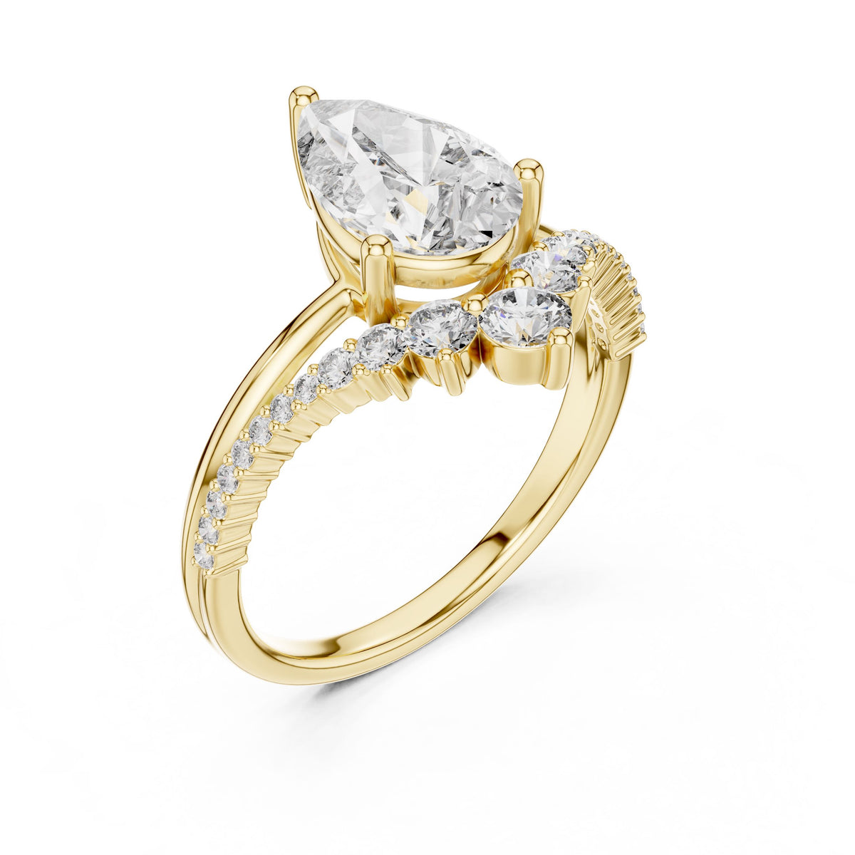 Pear Centre Graduated Diamond Ring with Lab-Grown Diamonds, 14K Gold, Yellow Gold