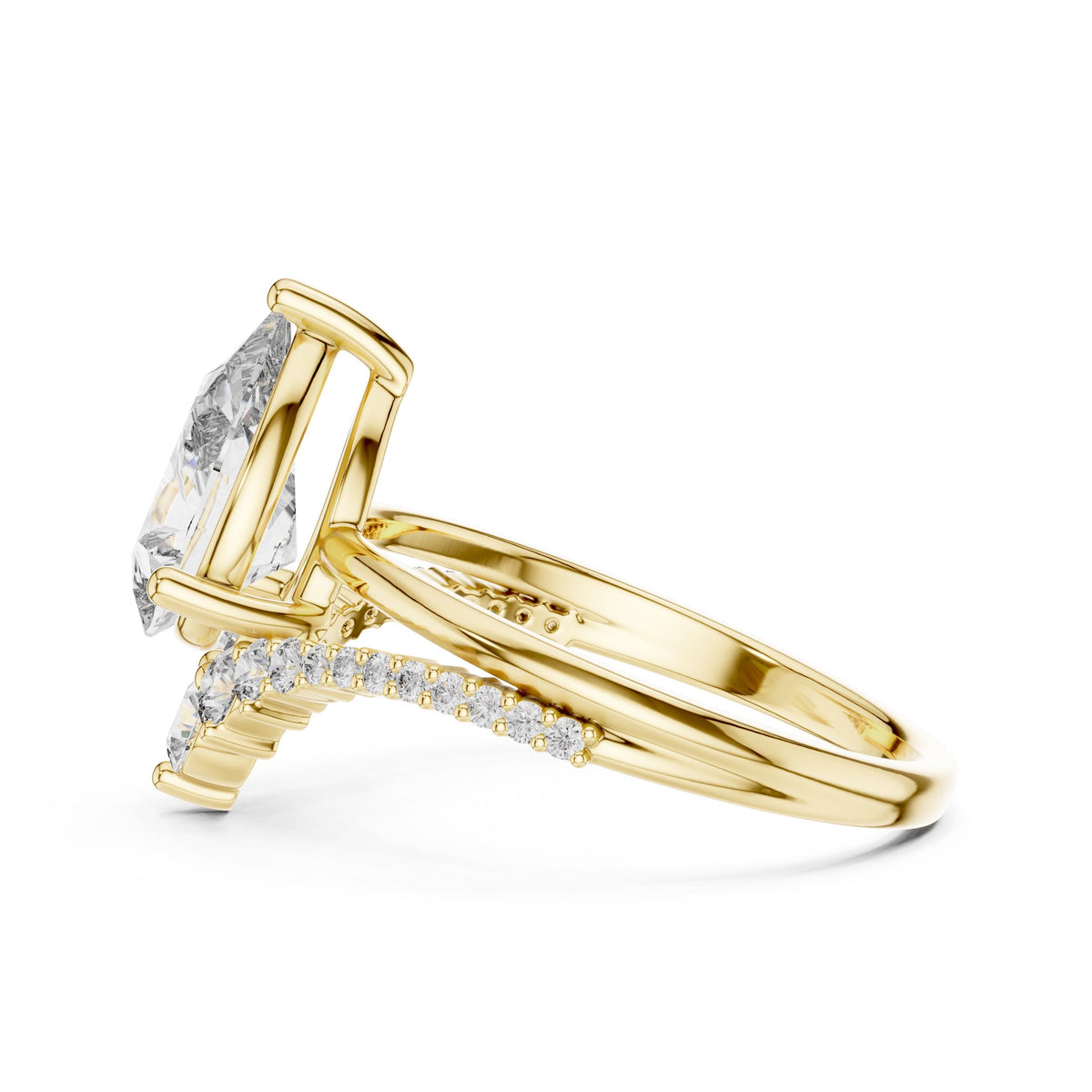 Pear Centre Graduated Diamond Ring with Lab-Grown Diamonds, 10K Gold, Yellow Gold
