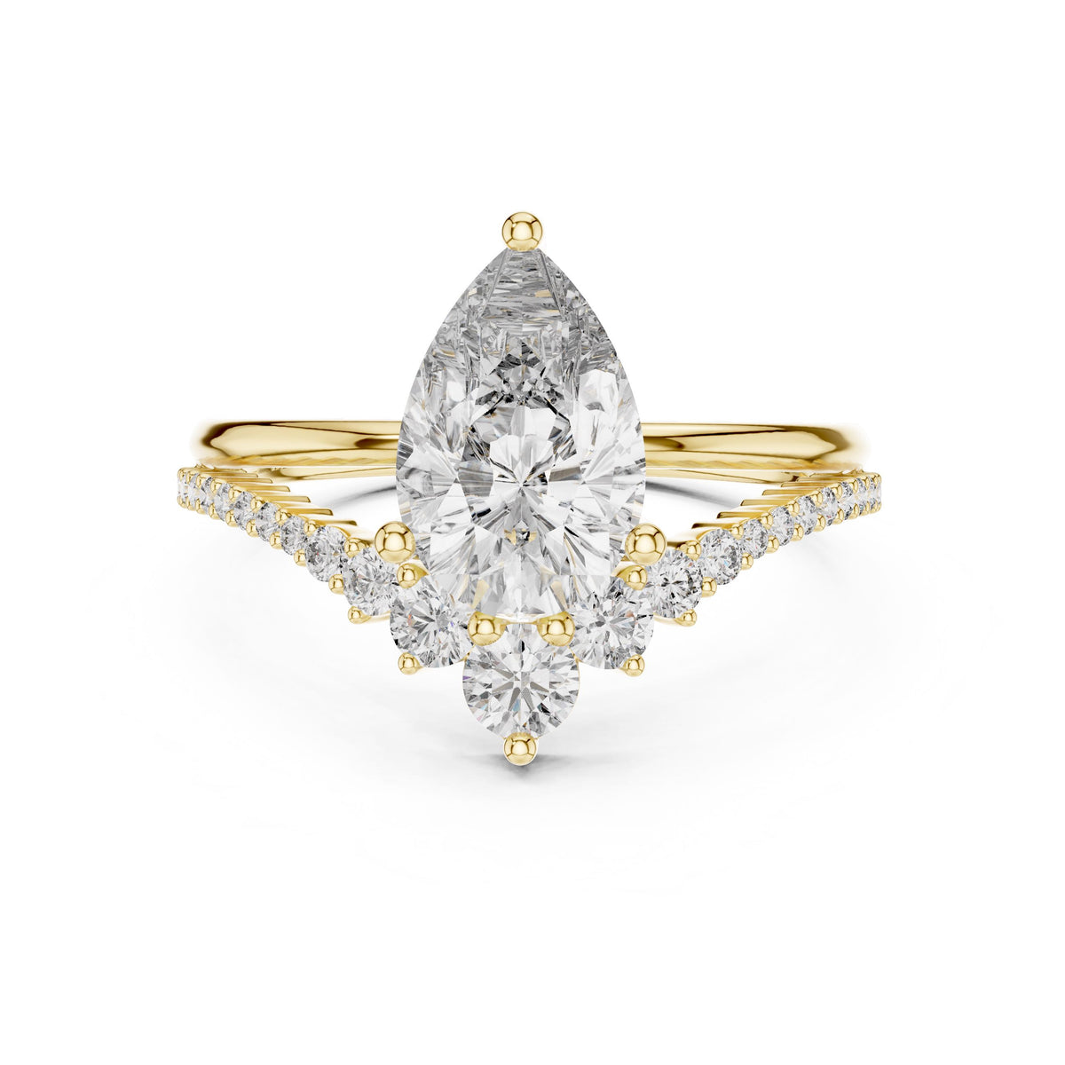 Pear Centre Graduated Diamond Ring with Lab-Grown Diamonds, Vermil – 925 Silver with 18K Gold Plating, Yellow Gold