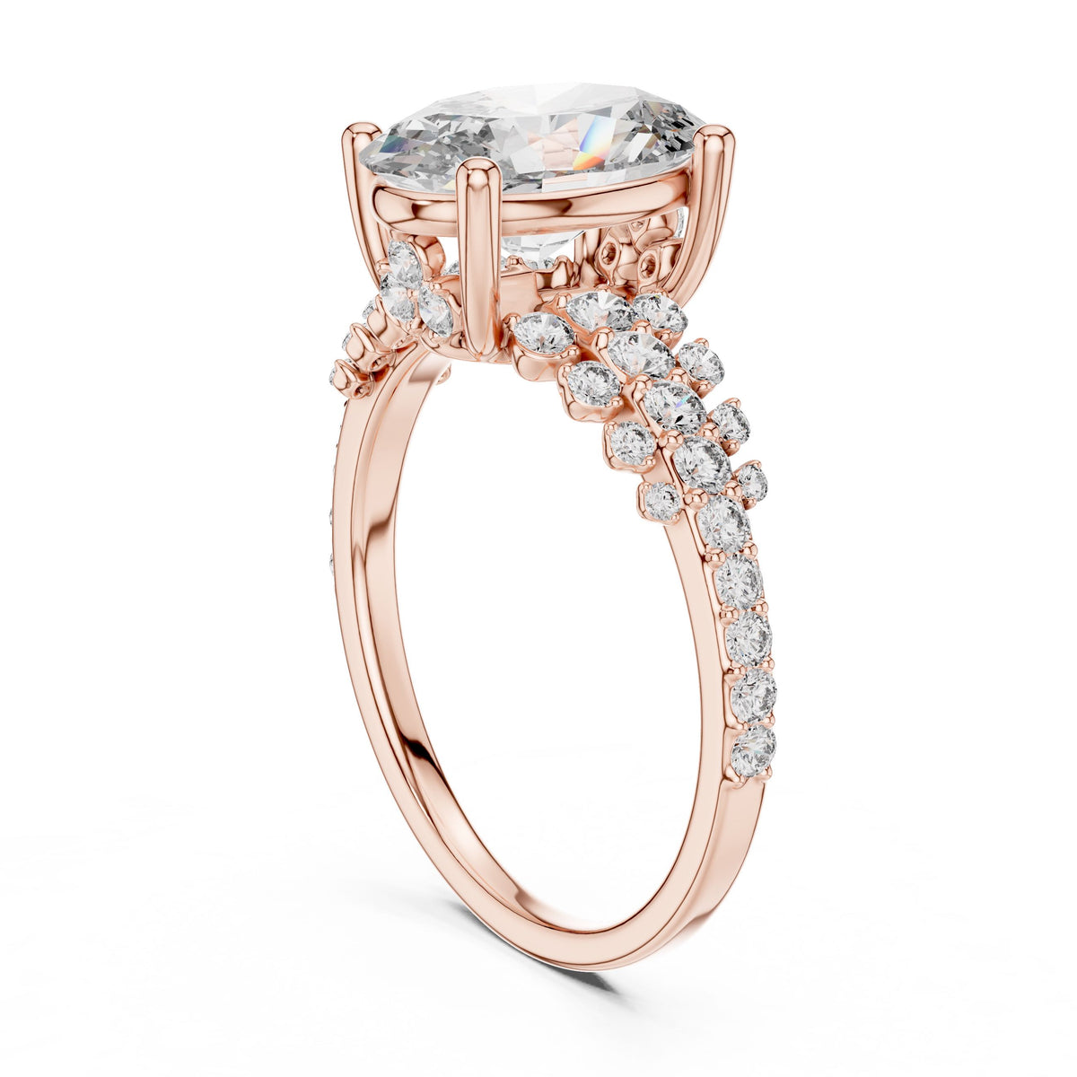 Oval Centre Graduated Pave Diamond Ring with Lab-Grown Diamonds, 18K Gold, Rose Gold