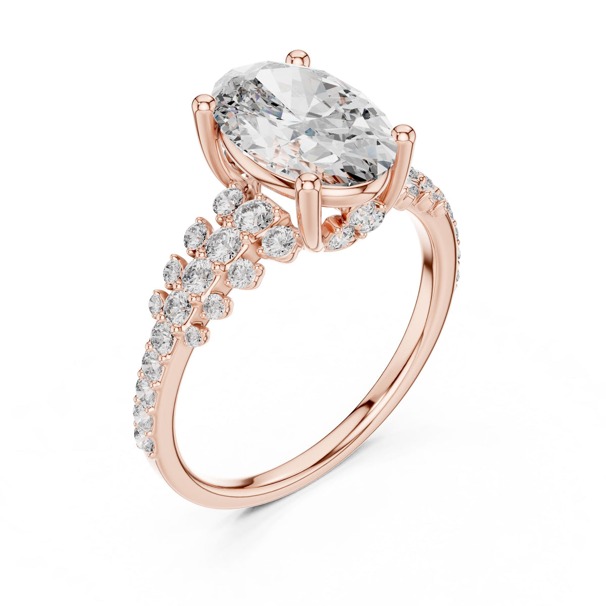 Oval Centre Graduated Pave Diamond Ring with Lab-Grown Diamonds, 14K Gold, Rose Gold