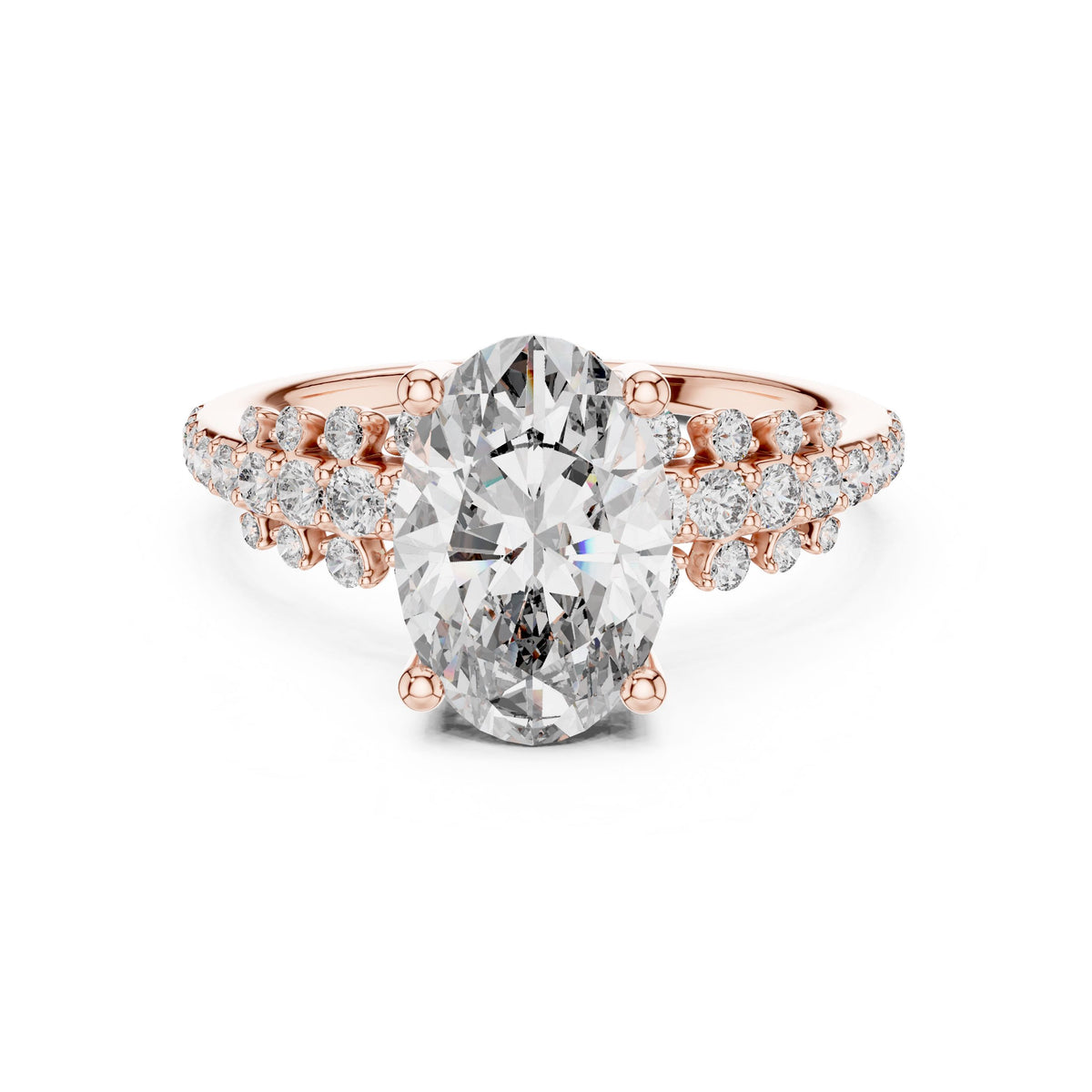 Oval Centre Graduated Pave Diamond Ring with Lab-Grown Diamonds, Vermil – 925 Silver with 18K Gold Plating, Rose Gold