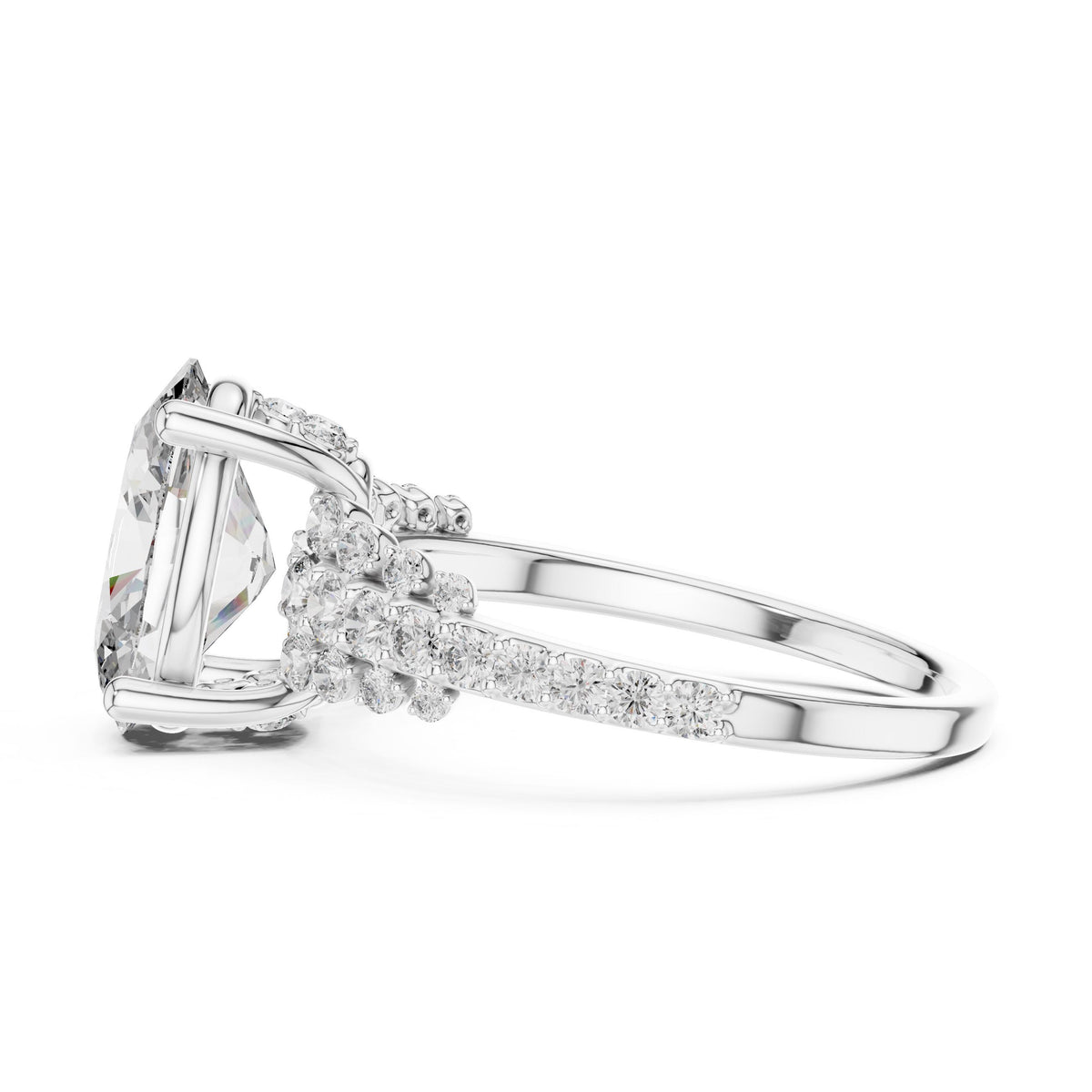 Oval Centre Graduated Pave Diamond Ring with Lab-Grown Diamonds, 10K Gold, White Gold