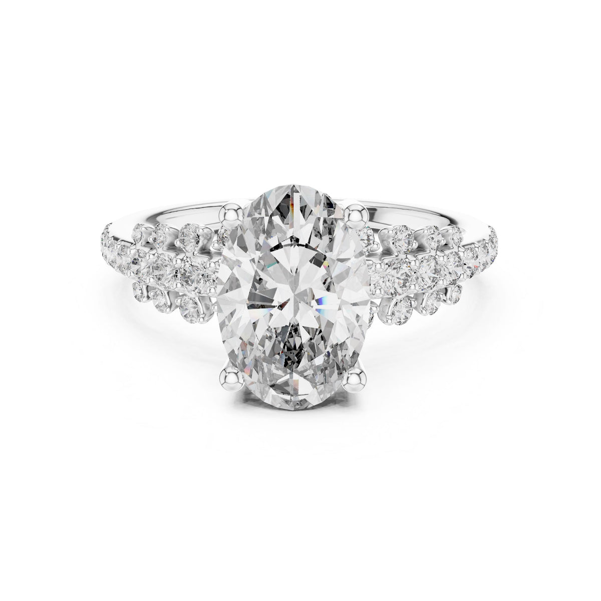 Oval Centre Graduated Pave Diamond Ring with Lab-Grown Diamonds, Vermil – 925 Silver with 18K Gold Plating, White Gold
