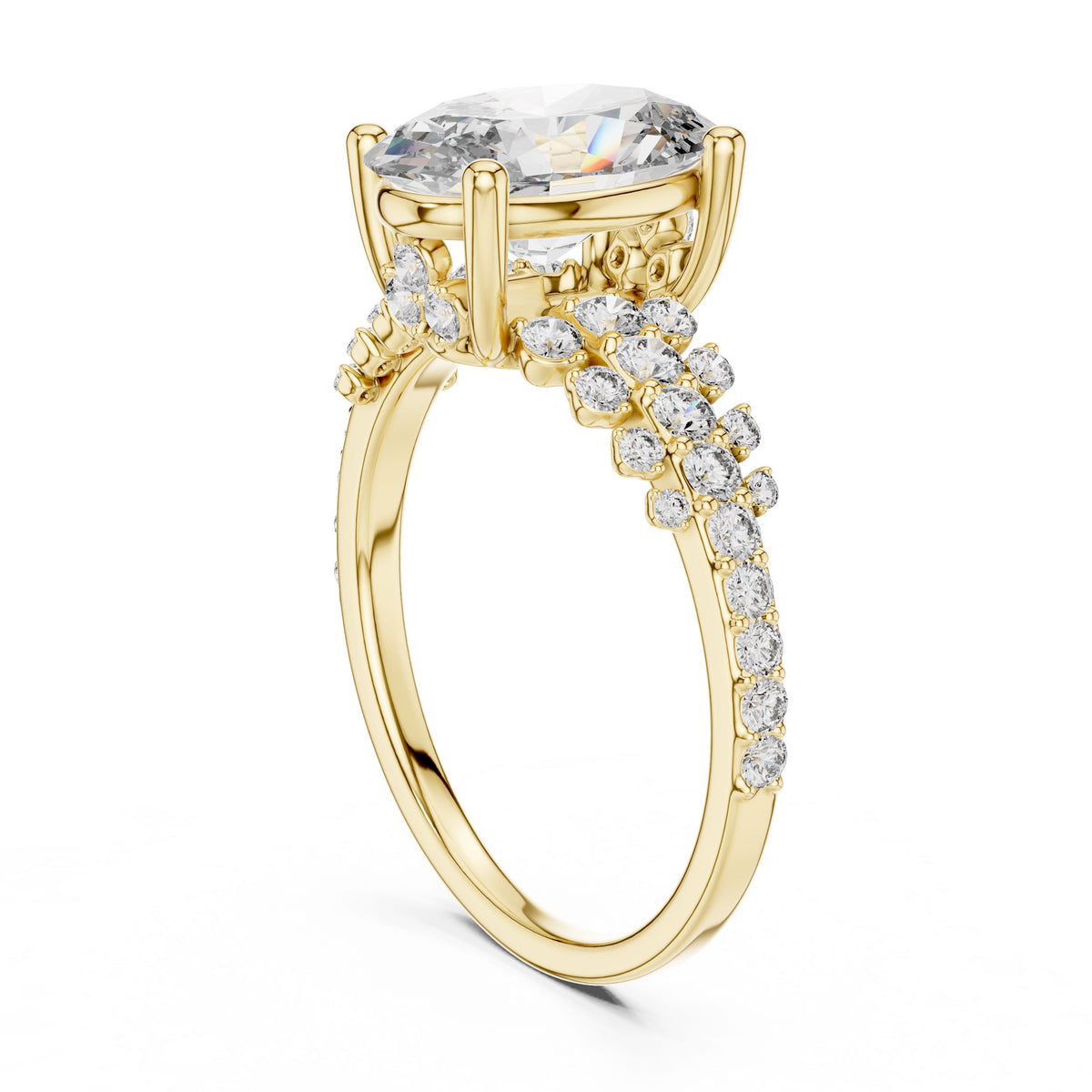 Oval Centre Graduated Pave Diamond Ring with Lab-Grown Diamonds, 18K Gold, Yellow Gold