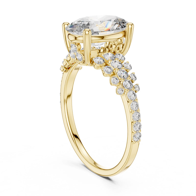 Oval Centre Graduated Pave Diamond Ring with Lab-Grown Diamonds