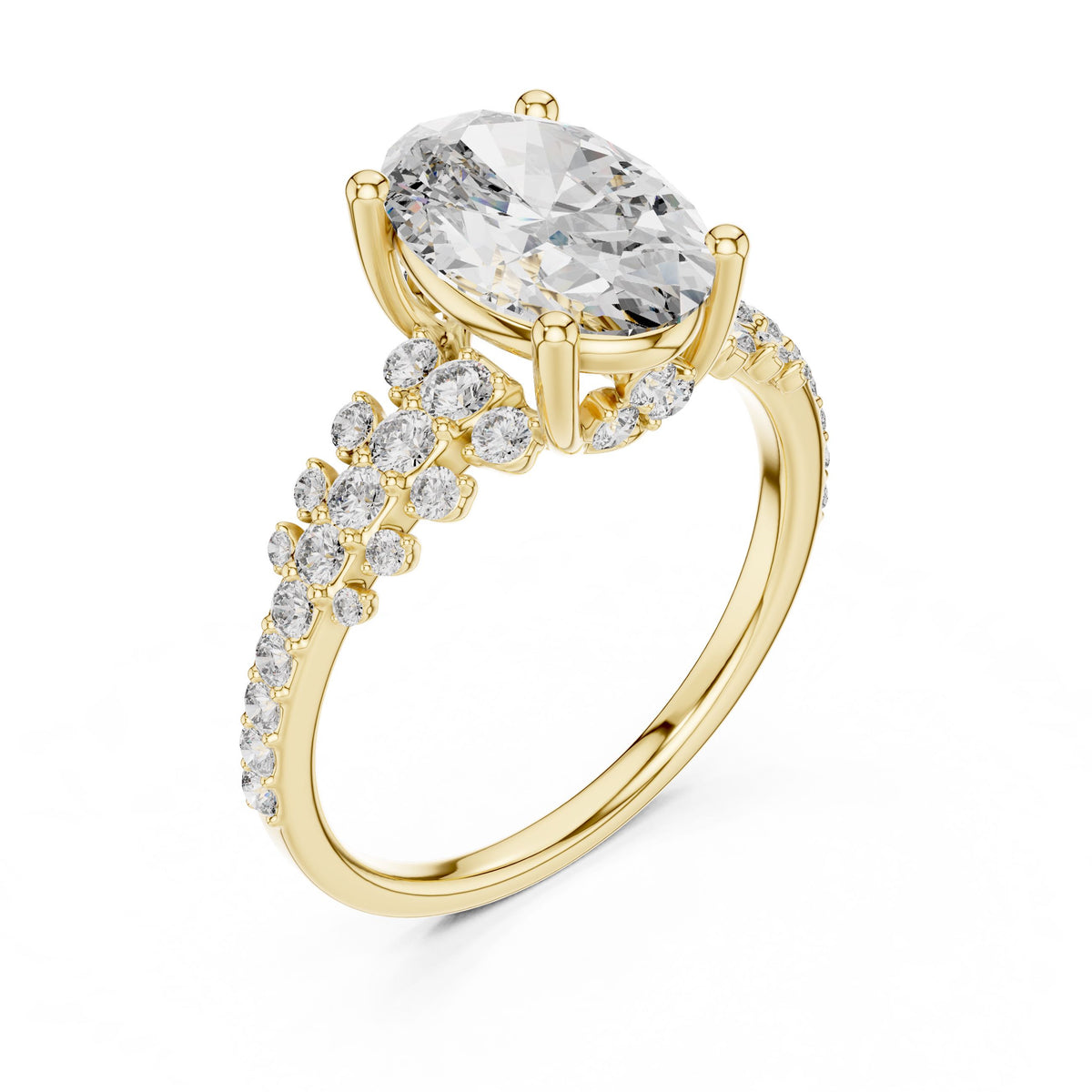 Oval Centre Graduated Pave Diamond Ring with Lab-Grown Diamonds, 14K Gold, Yellow Gold