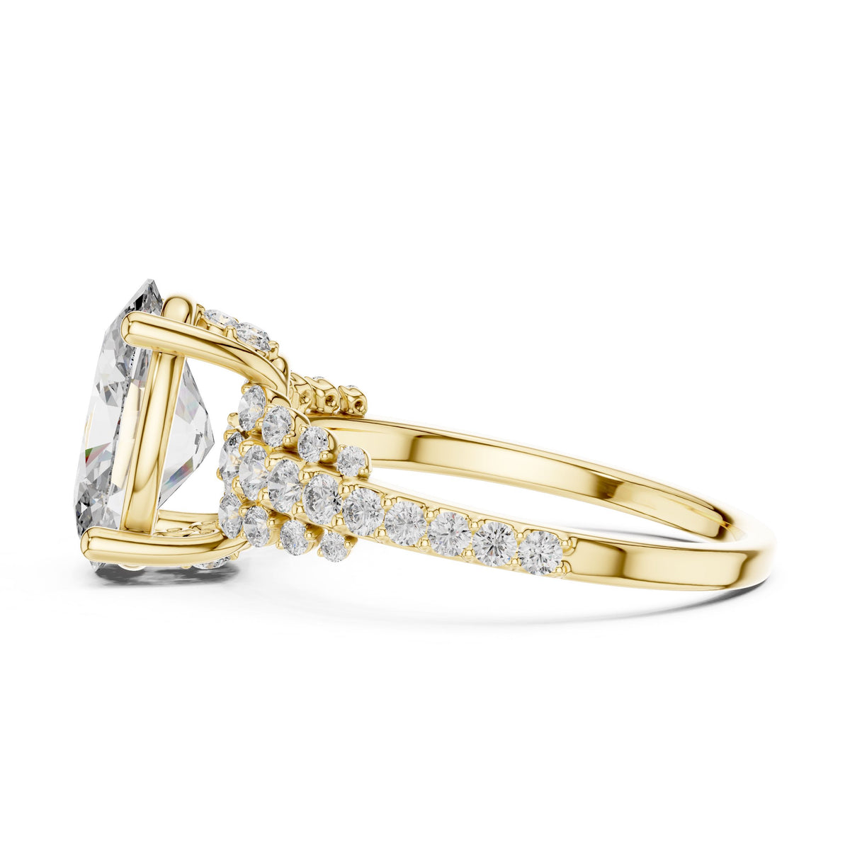 Oval Centre Graduated Pave Diamond Ring with Lab-Grown Diamonds, 10K Gold, Yellow Gold